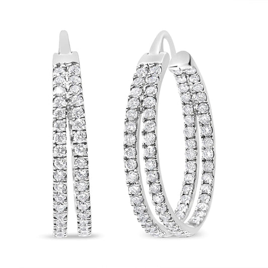 10K white gold lab grown diamond criss cross hoop earrings.