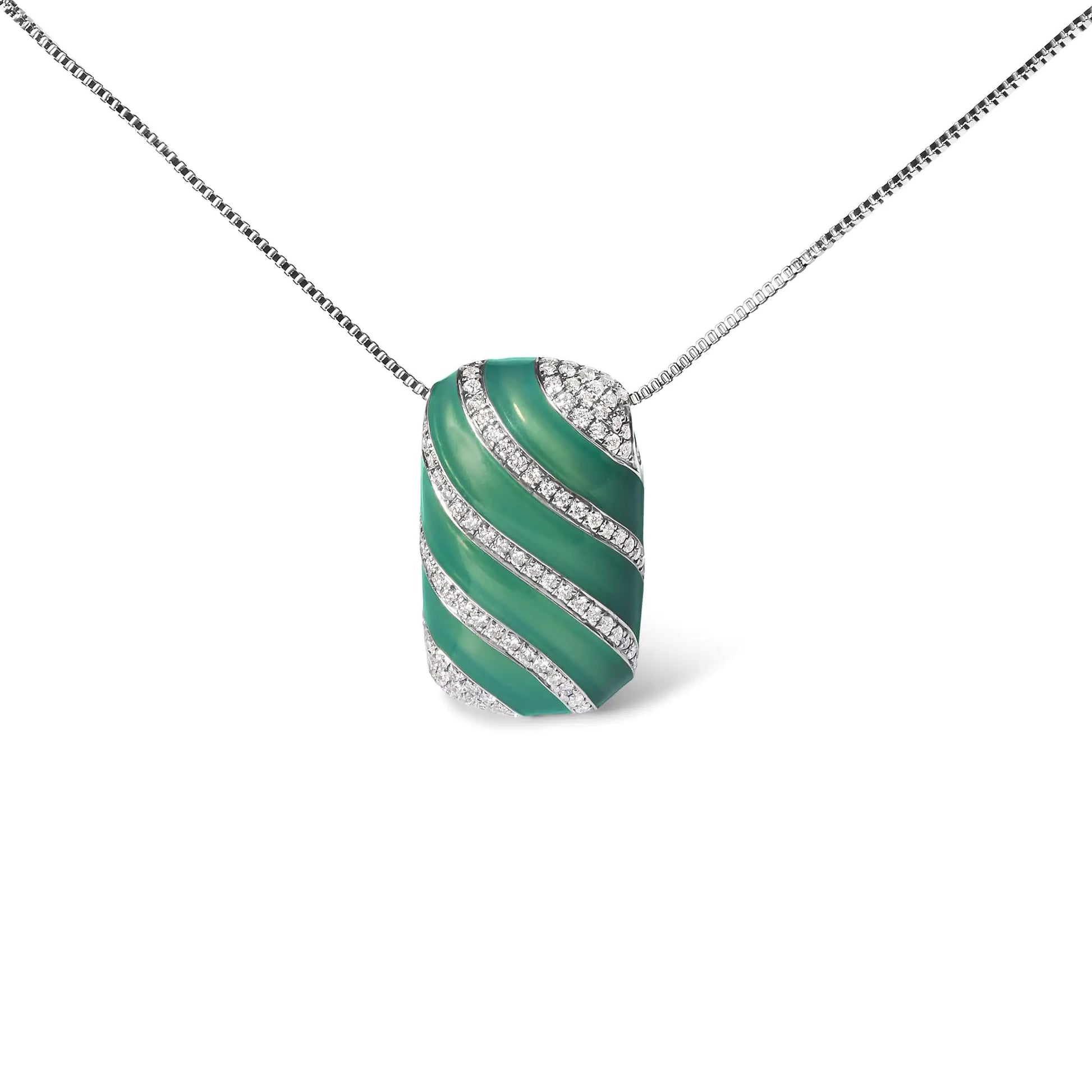 925 Sterling Silver Turquoise Enamel Pendant Necklace with Diamonds, 18" Chain.