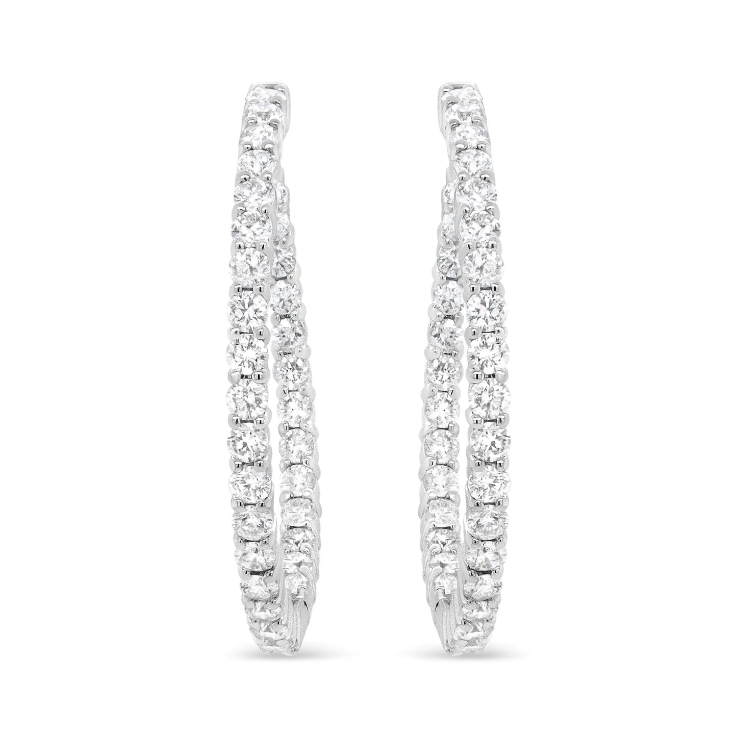 18K White Gold 3 5/8 Cttw Round Diamond Curved Inside-Outside Hoop EarStrike a pose in these gorgeous inside-outside hoop earrings that radiate the luminosity of sparkling prong-set round diamonds. The curved silhouette and the inside-18K White Gold 3 58 Cttw Round Diamond Curved Inside-Earrings18K White Gold 3 58 Cttw Round Diamond Curved Inside-