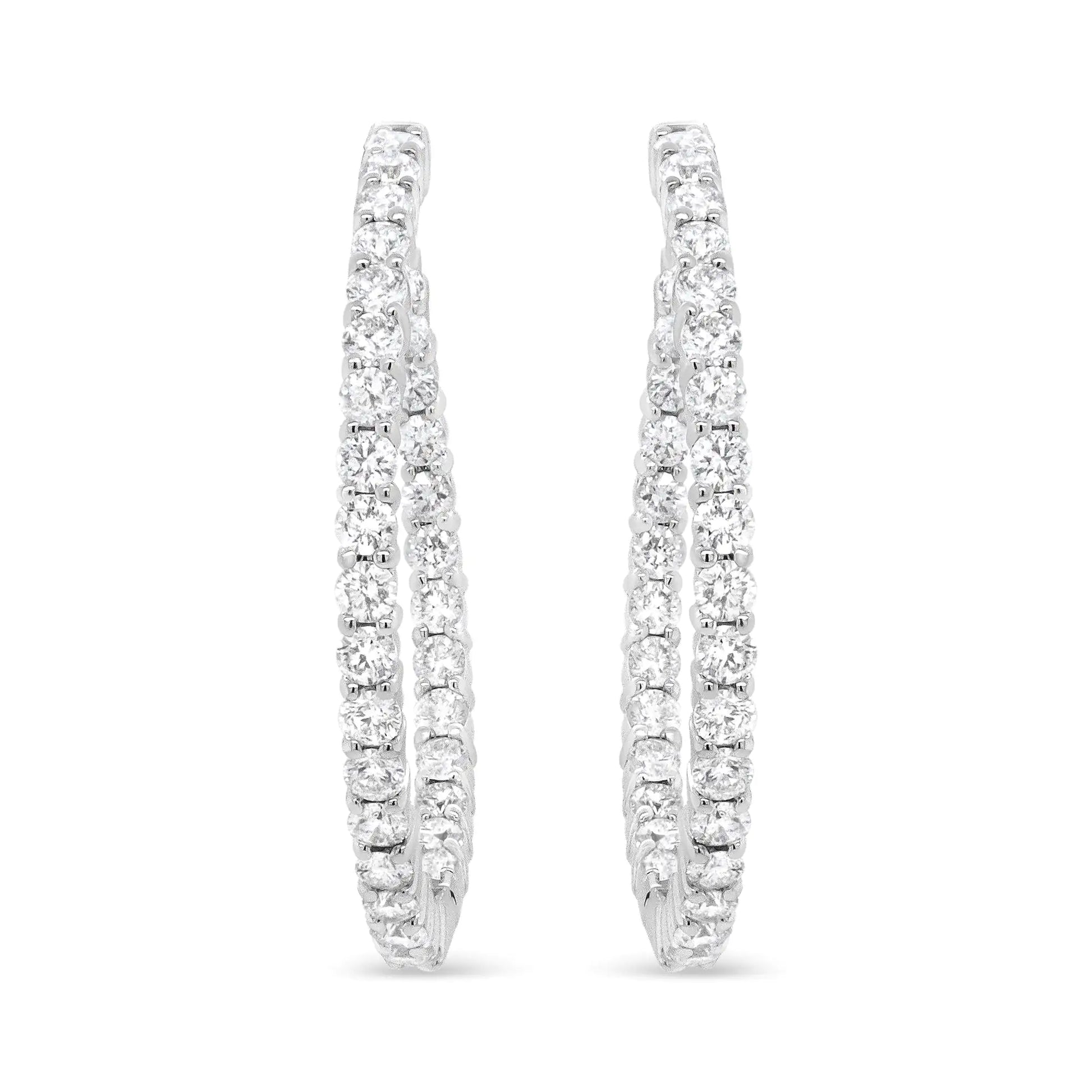 18K White Gold 3 5/8 Cttw Round Diamond Curved Inside-Outside Hoop EarStrike a pose in these gorgeous inside-outside hoop earrings that radiate the luminosity of sparkling prong-set round diamonds. The curved silhouette and the inside-18K White Gold 3 58 Cttw Round Diamond Curved Inside-Earrings18K White Gold 3 58 Cttw Round Diamond Curved Inside-