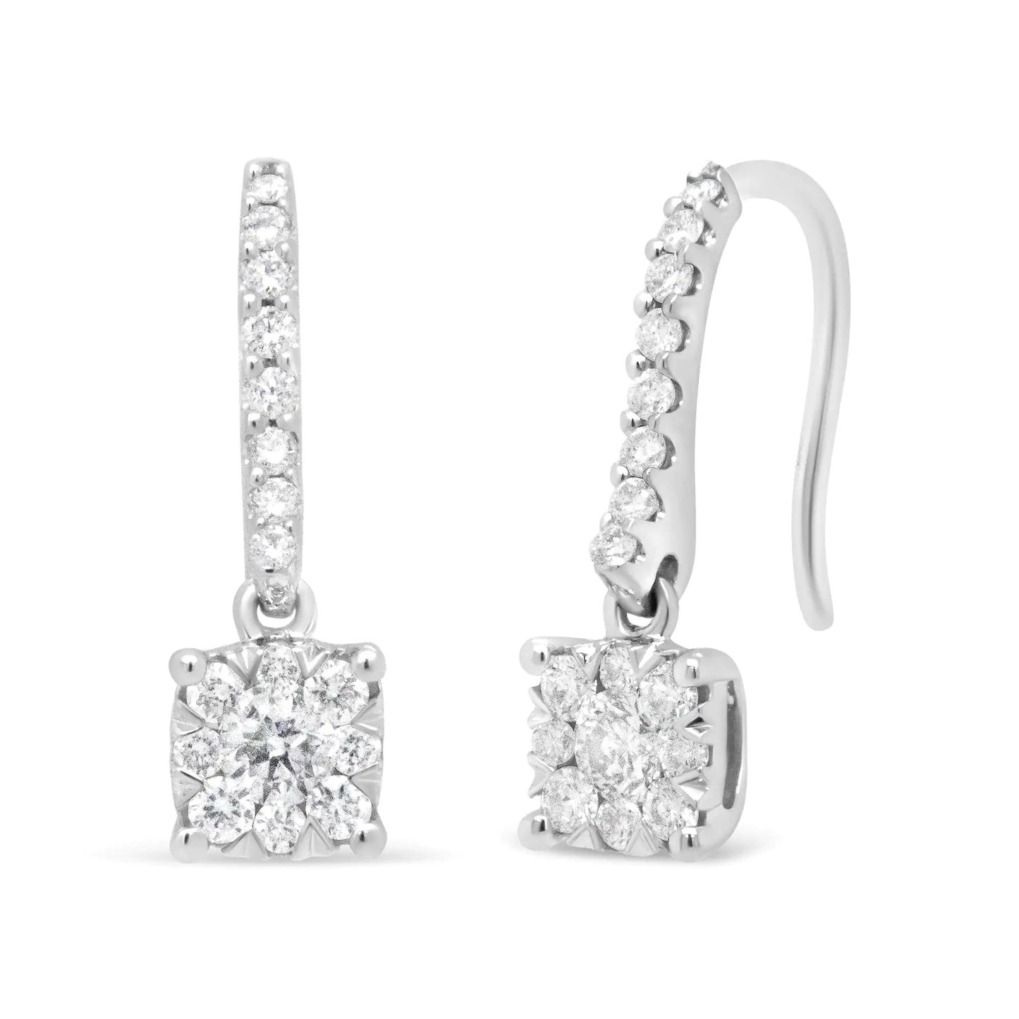 14K White Gold Diamond Dangle Earrings – 1/2 CTTW Halo Design EleganceAdd a timeless touch of elegance to your jewelry collection with these 14K White Gold Diamond Dangle Earrings. Featuring a stunning halo design, these earrings are a14K White Gold Diamond Dangle Earrings – 12 CTTW Halo Design EleganceEarrings14K White Gold Diamond Dangle Earrings – 12 CTTW Halo Design Elegance