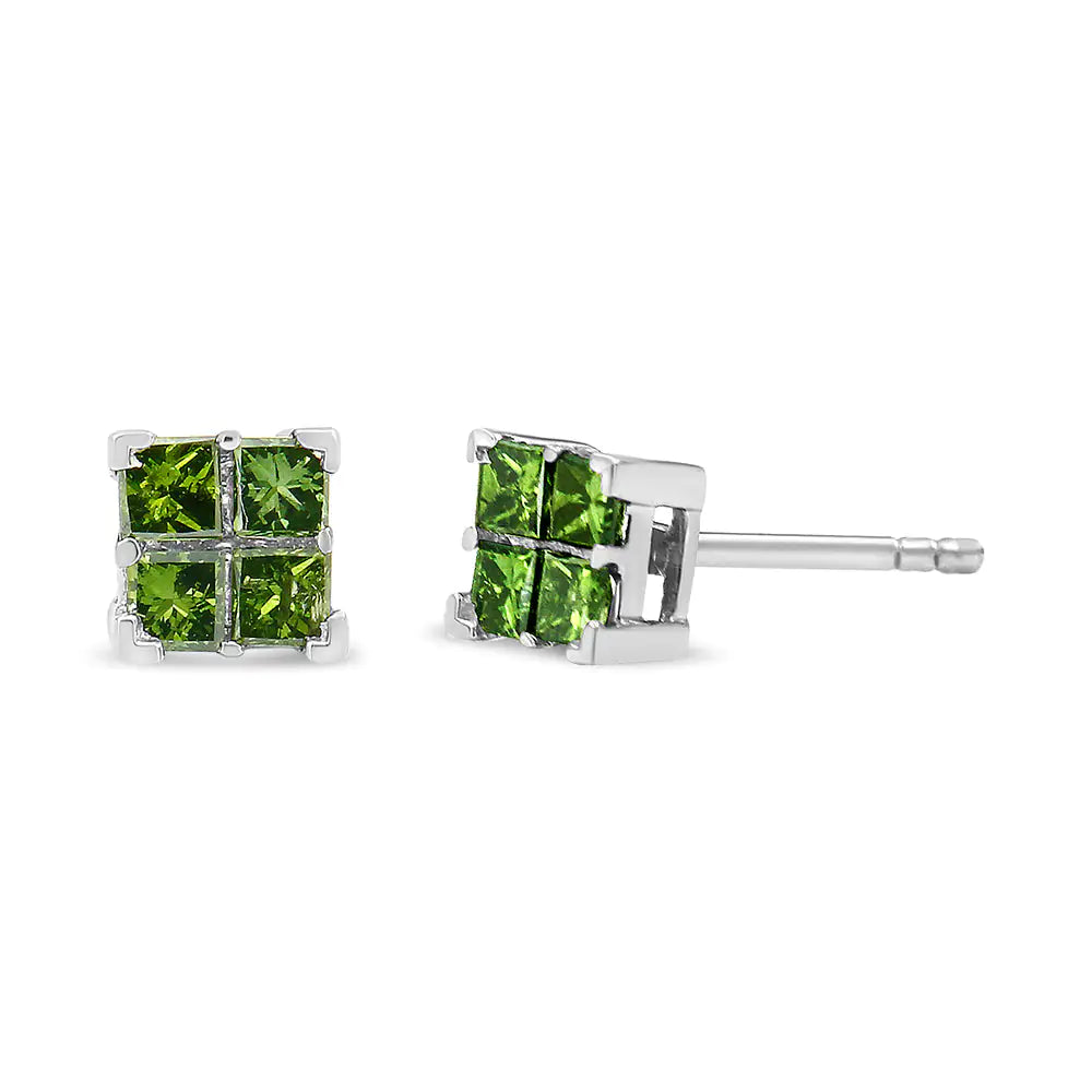 .925 Sterling Silver Treated Green Princess-cut Diamond 4 Stone ComposCelebrate a special moment with these exquisite quad green diamond composite stud earrings made of genuine .925 sterling silver. This pair of four-diamond composite 925 Sterling Silver Treated Green Princess-cut Diamond 4 Stone Composite Quad Stud Earring (Green Color, I1-I2 Clarity)Earrings925 Sterling Silver Treated Green Princess-cut Diamond 4 Stone Composite Quad Stud Earring (Green Color, I1-I2 Clarity)