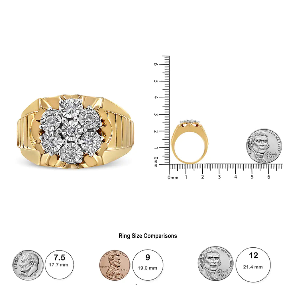 14K Yellow Gold Plated .925 Sterling Silver 1/3 Cttw Miracle-Set FloraFeminine and elegant, this beautiful gold floral ring is the perfect gift for you or for the special lady in your life. This piece is crafted in genuine .925 sterlin14K Yellow Gold Plated14K Yellow Gold Plated