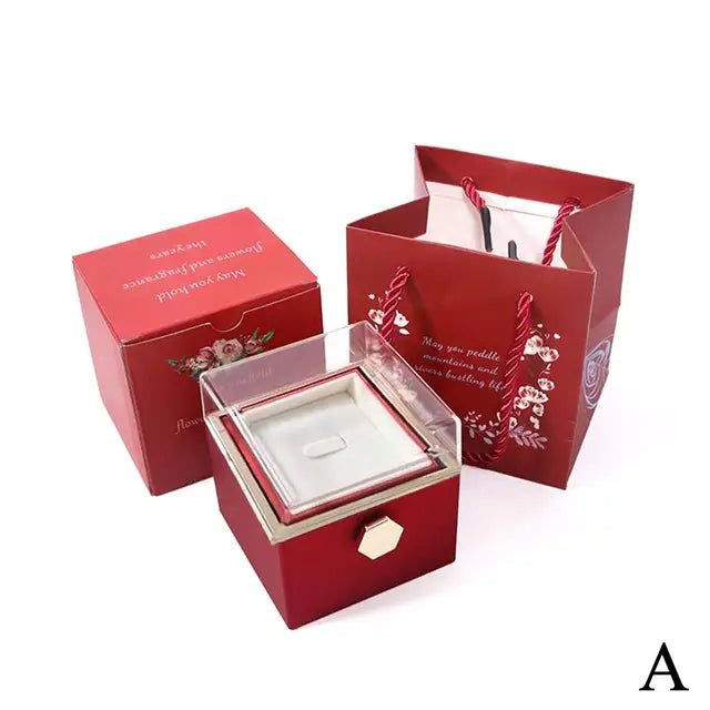 Rotating Rose Gift Box Acrylic Necklace Flower Jewelry Box