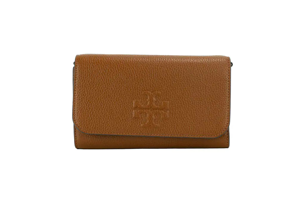 Tory Burch Thea Small Moose Pebble Leather Flat Wallet Crossbody Handbag