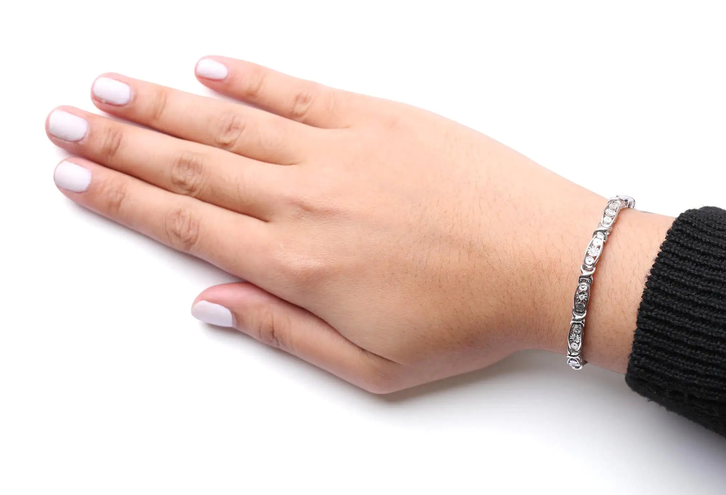 Sterling Silver Round Diamond Link Bracelet