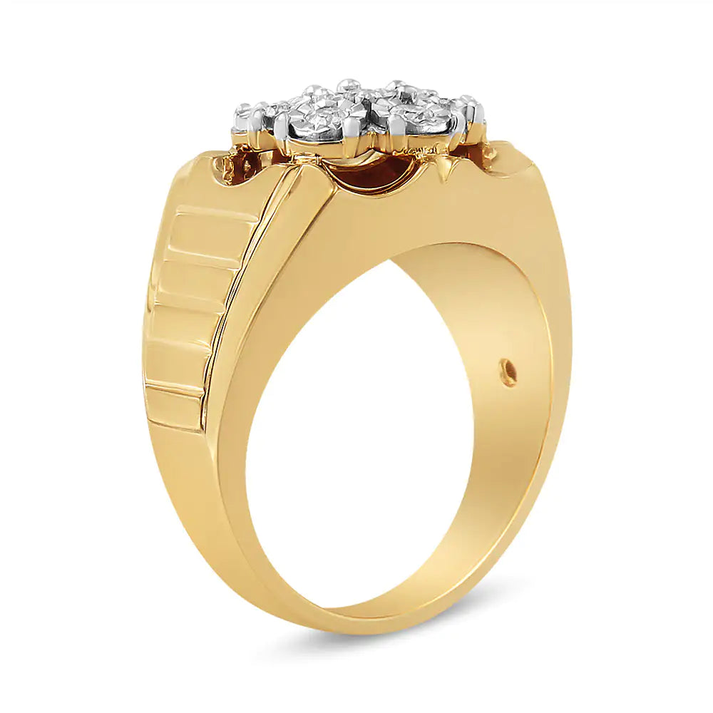 14K Yellow Gold Plated .925 Sterling Silver 1/3 Cttw Miracle-Set FloraFeminine and elegant, this beautiful gold floral ring is the perfect gift for you or for the special lady in your life. This piece is crafted in genuine .925 sterlin14K Yellow Gold Plated14K Yellow Gold Plated