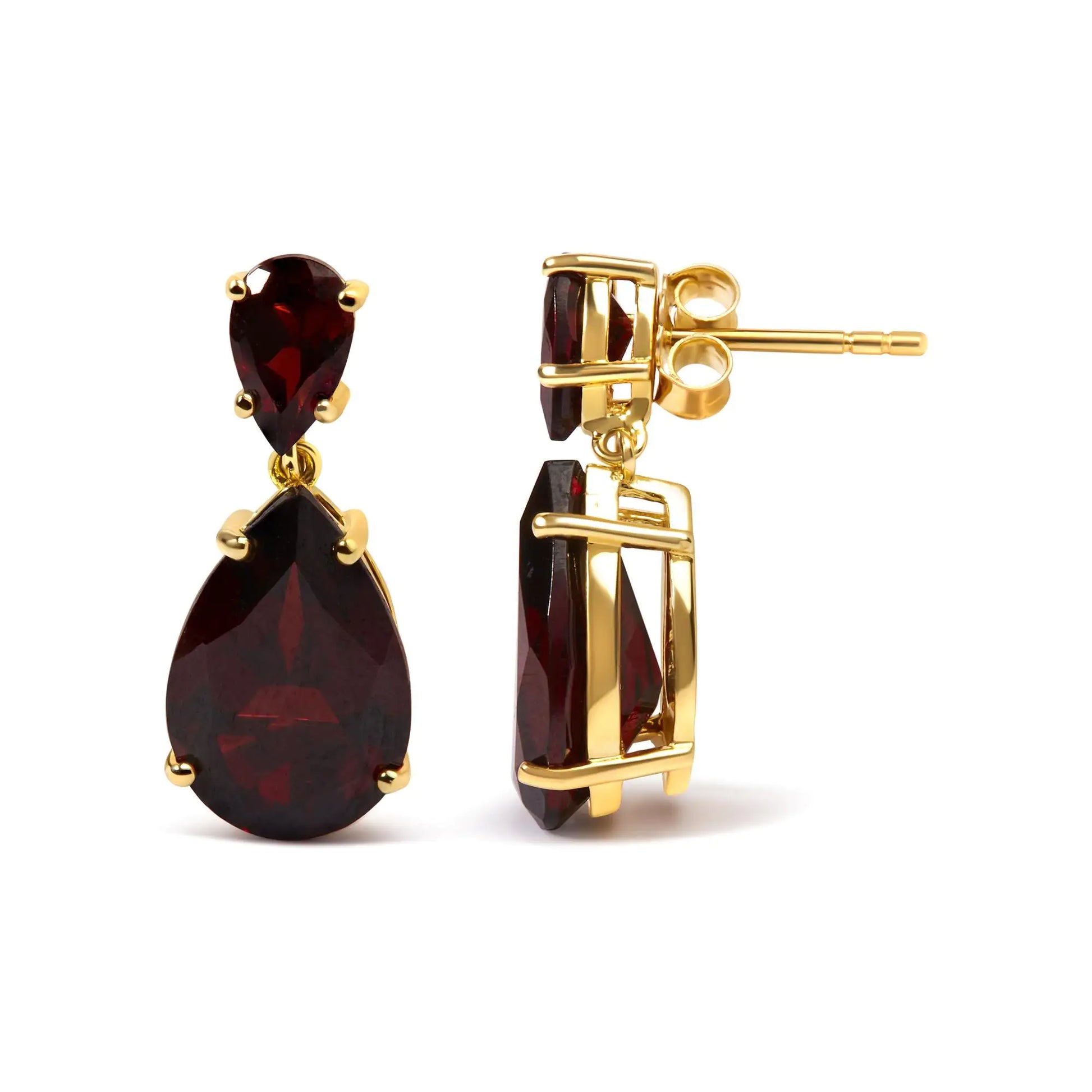 Red Garnet Drop Earrings for Women - 10K Gold Plated Sterling Silver