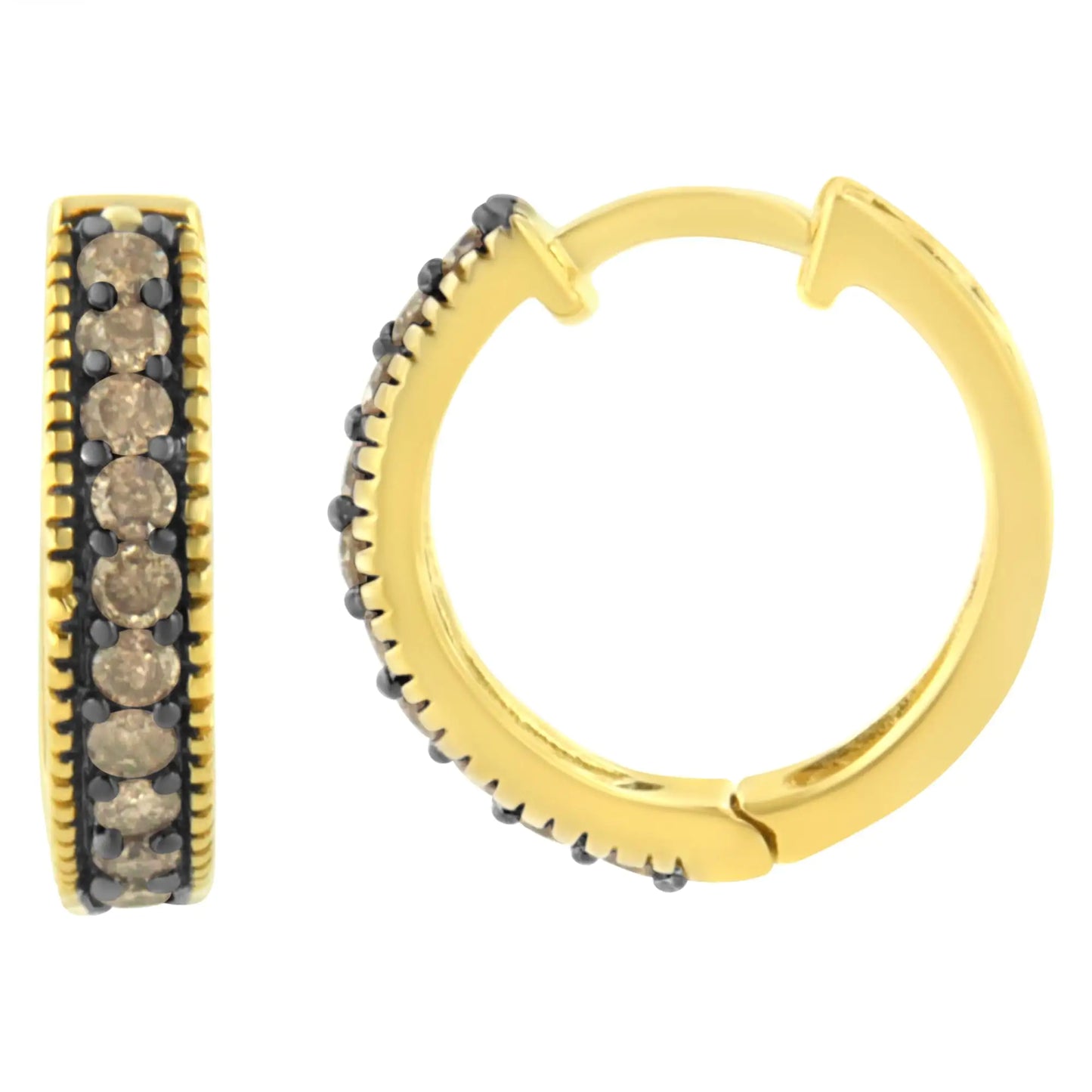 10K Yellow Gold and Black Rhodium 1/2 Cttw Lattice Back Cutout and RouYou will adore these trendy and chic diamond hoop earrings that are the perfect addition to any jewelry collection. Created in the finest 10k yellow gold, this fabul10K Yellow Gold10K Yellow Gold