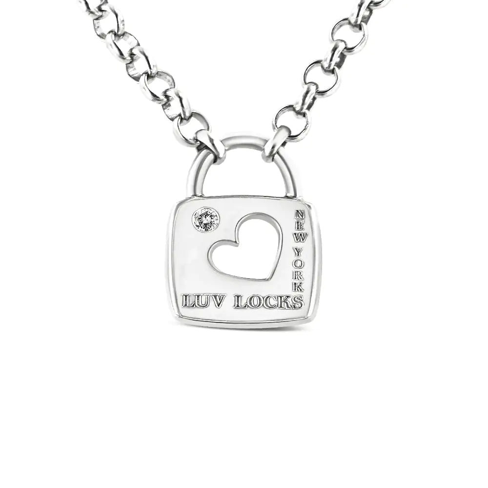 Sterling silver diamond accent open heart love lock pendant necklace with cable chain.