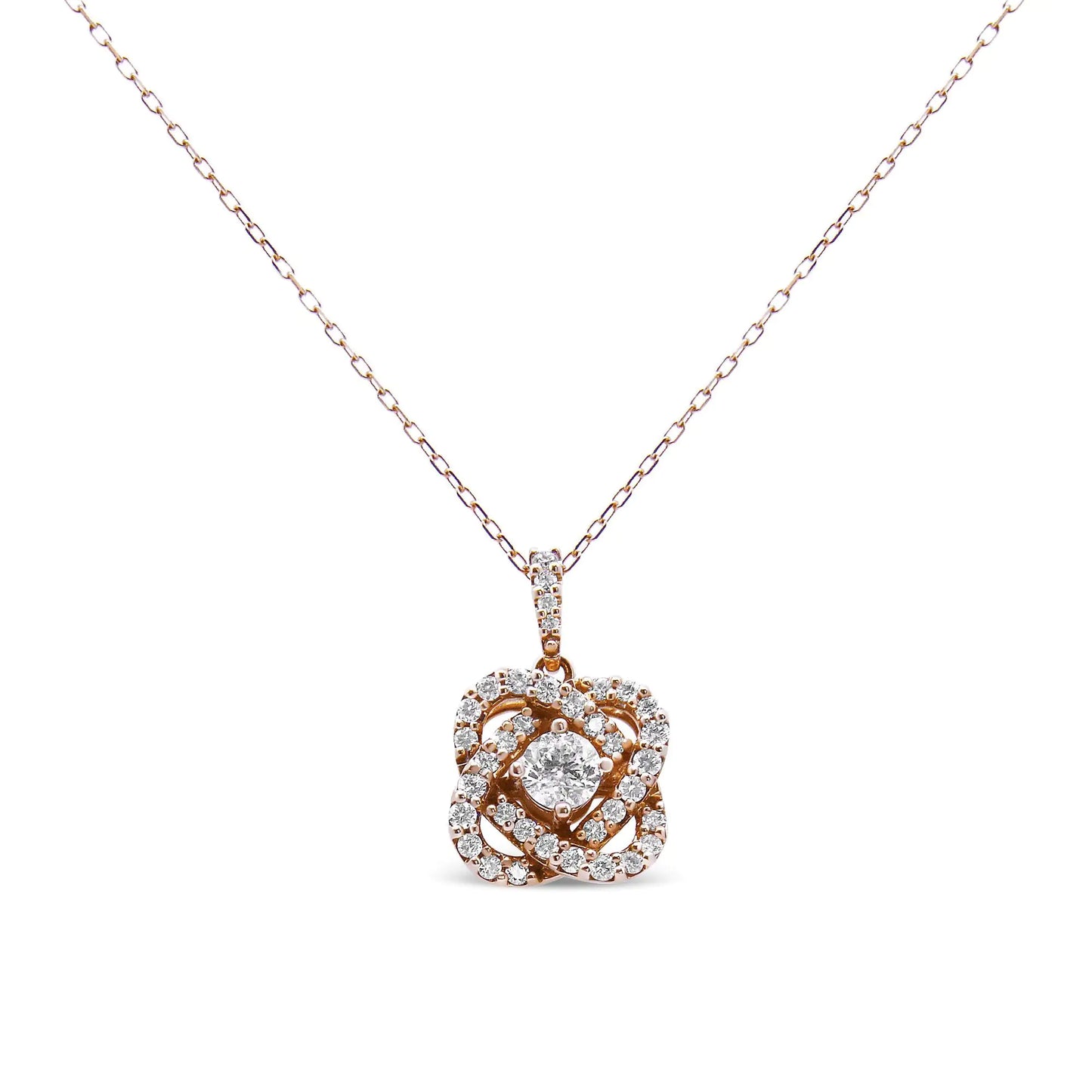 14K Rose Gold 1.00 Cttw Diamond Criss Cross Infinite Swirl "18" PendanLovely and petite, this elegant 1.00 c.t. diamond necklace is created in a rose design that will shine on your neckline. The rose motif features a single 1/2 c.t. ro00 Cttw Diamond Criss Cross Infinite Swirl "18" Pendant Necklace (Necklaces00 Cttw Diamond Criss Cross Infinite Swirl "18" Pendant Necklace (