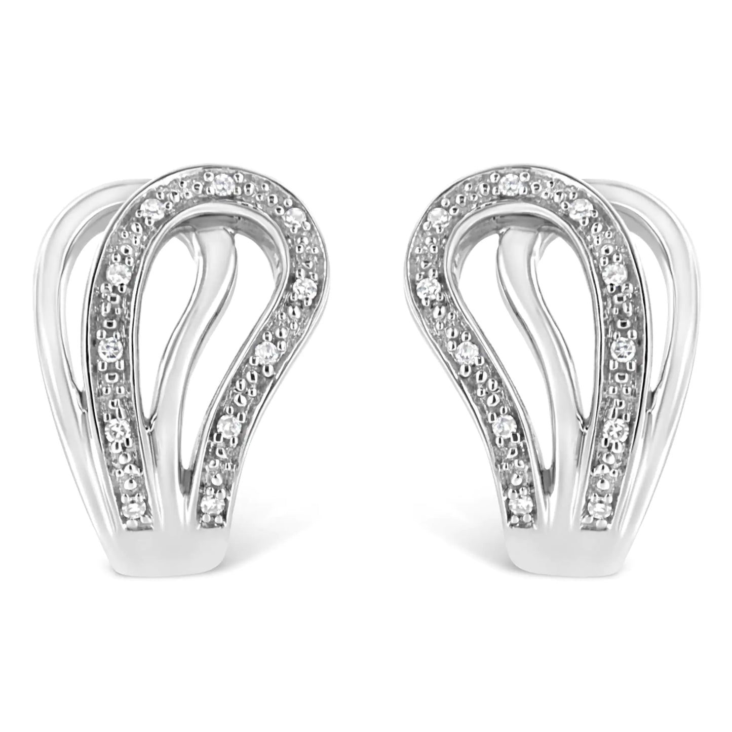 925 Sterling Silver Pave-Set Diamond Accent Horseshoe Hoop Earrings with Omega Clasp