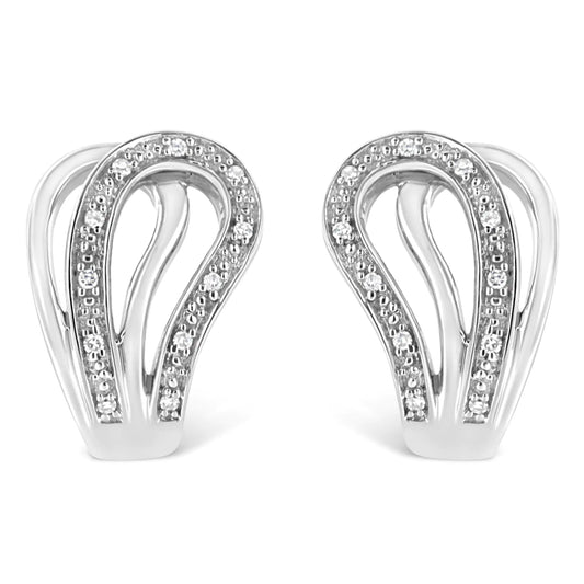 925 Sterling Silver Pave-Set Diamond Accent Horseshoe Hoop Earrings with Omega Clasp