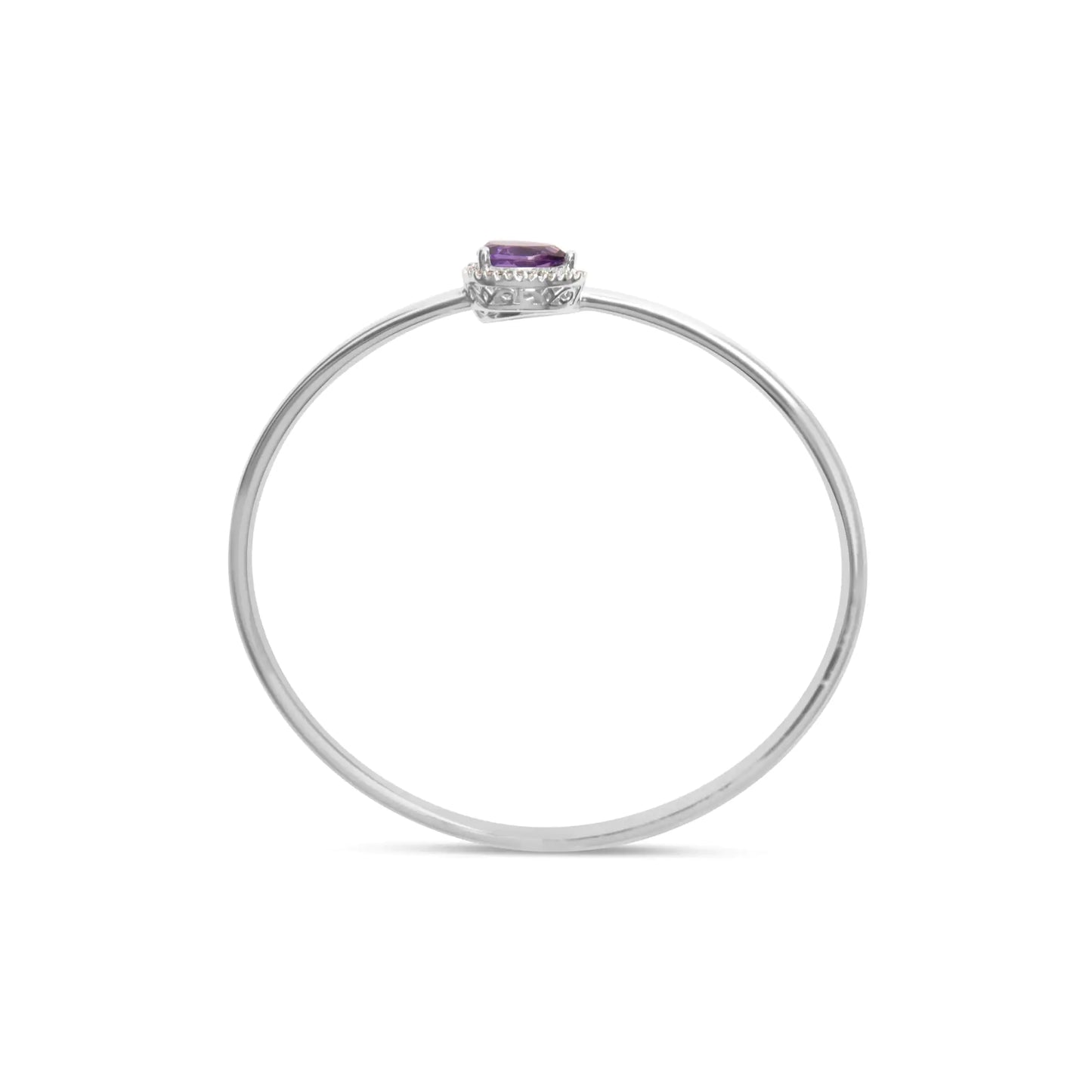 Sterling Silver Pear Shape Amethyst & Diamond Accent Halo Bangle Bracelet