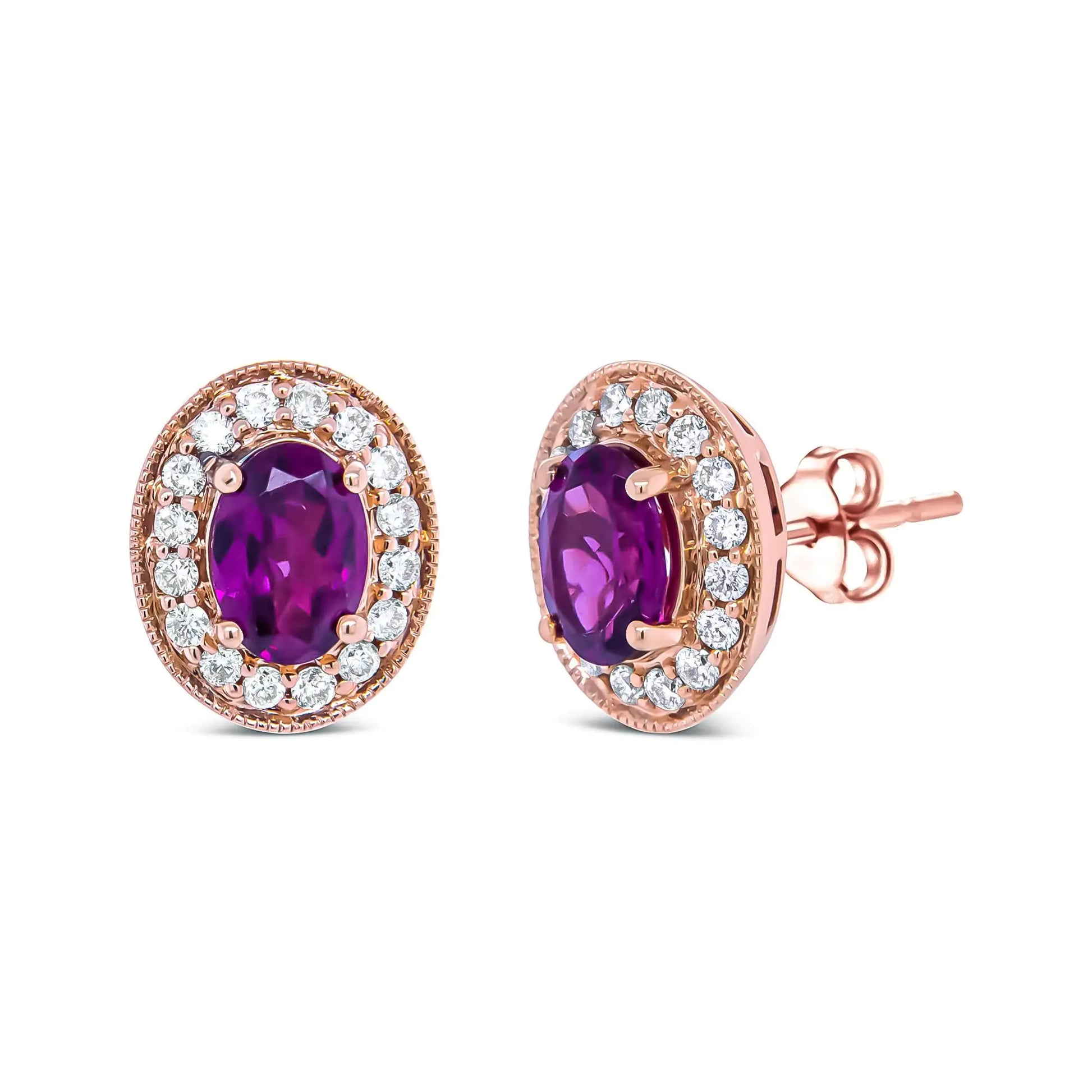 14K Rose Gold Garnet and Diamond Halo Stud Earrings – 3/8 CTTW | Oval Add a touch of warmth and sophistication to your look with these 14K Rose Gold Garnet and Diamond Halo Stud Earrings. Featuring rich oval garnet gemstones at the cen14K Rose Gold GarnetEarrings14K Rose Gold Garnet