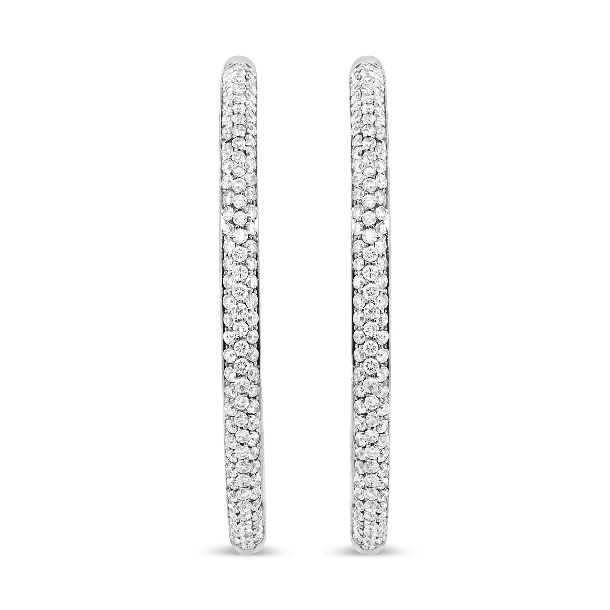 18K White Gold 2.00 Cttw Round-Cut Diamond Inner-Outer Hoop Earrings (A glamorous take on a classic design, these breathtaking diamond hoops are crafted in luxurious 18k white gold that will sparkle on your earrings. The gold reflects 18K White Gold 2Earrings18K White Gold 2