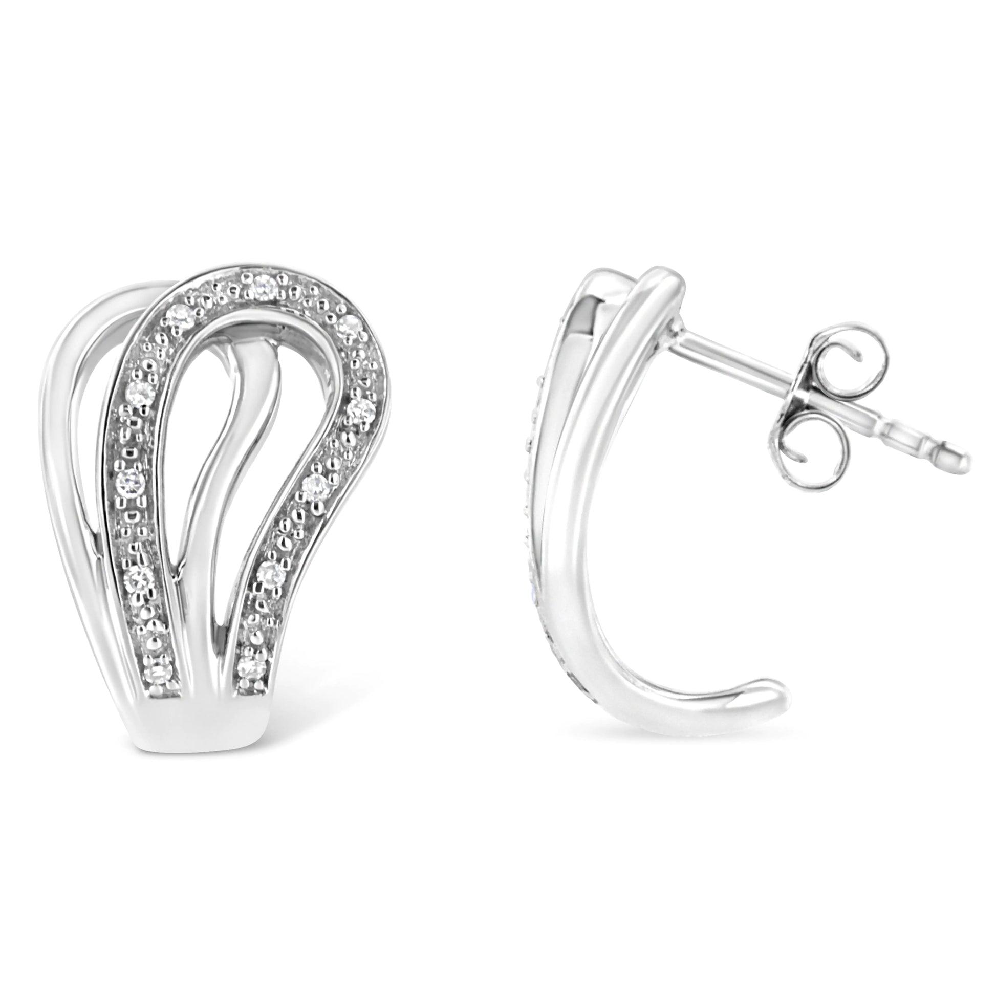 .925 Sterling Silver Pave-Set Diamond Accent Horseshoe Hoop Earring (IMake her stand out with these unique horseshoe diamond earrings. Fashioned in lustrous sterling silver these intricately designed earrings showcases two curved lines925 Sterling Silver Pave-Set Diamond Accent Horseshoe Hoop Earring (Earrings925 Sterling Silver Pave-Set Diamond Accent Horseshoe Hoop Earring (