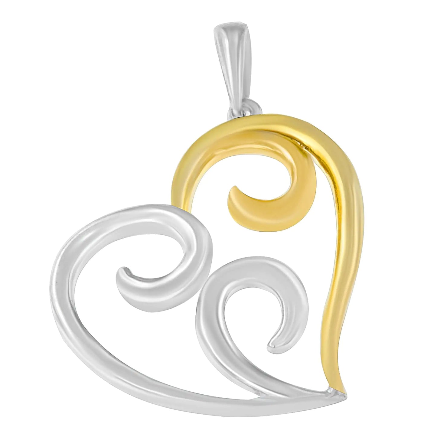 Romantic Open Heart Pendant Necklace – Sterling Silver & 10K Gold, 18” Chain