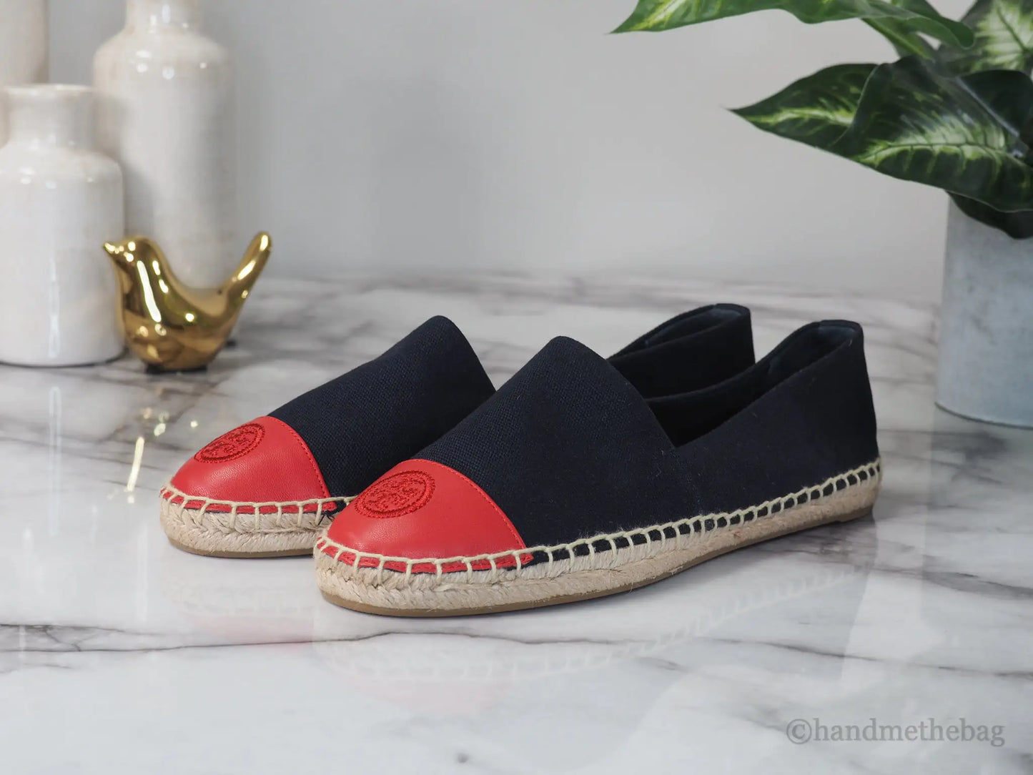 Tory Burch Recycled Canvas Navy Red Colorblock Espadrilles