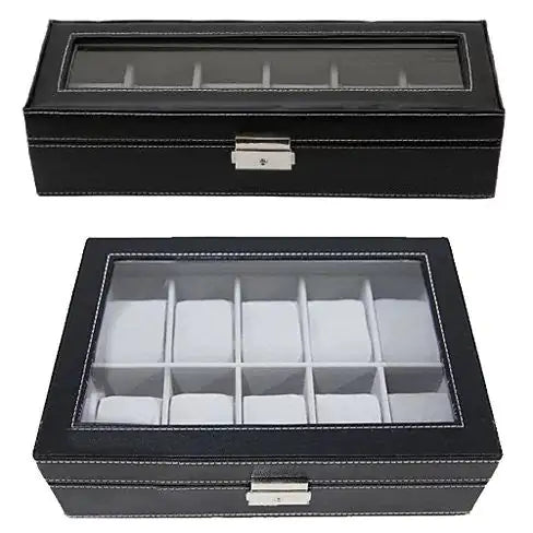 WATCH VALET Glass Top Watch Box for 6 or 10 Watches – Perfect for Watch Collection Storage