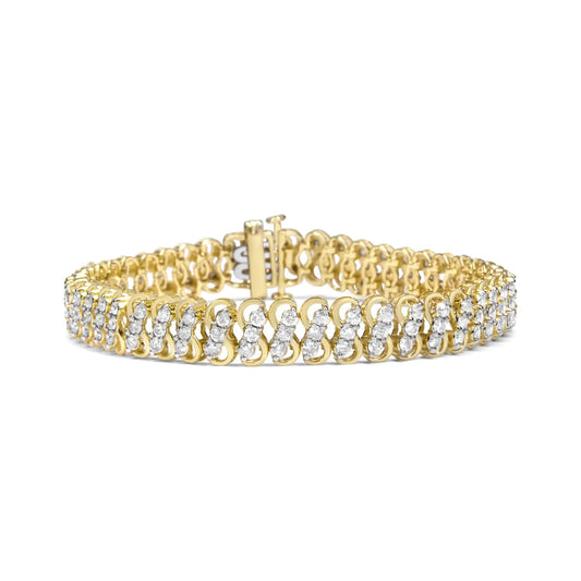 10K Yellow Gold Triple-Row Diamond Tennis Bracelet with 4.00 Carats of Diamonds