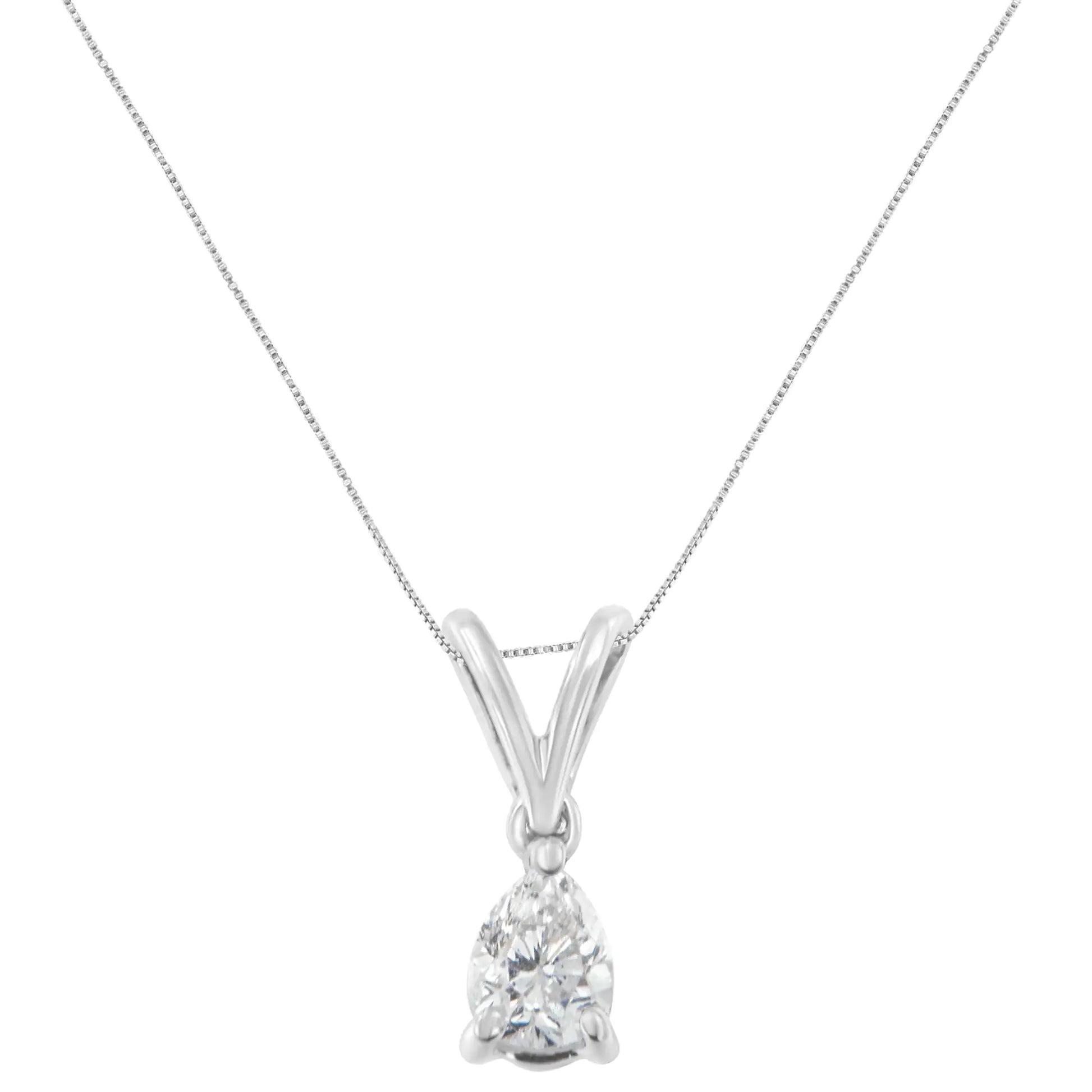 10K White Gold 1/5 cttw Diamond Pear Pendant Necklace (H-I, SI1-SI2)This classic design features a solitaire pear cut diamond hanging from a delicate chain. A timeless design to last a lifetime. It is crafted in 10 karat white gold a10K White Gold 15 cttw Diamond Pear Pendant Necklace Necklace10K White Gold 15 cttw Diamond Pear Pendant Necklace 