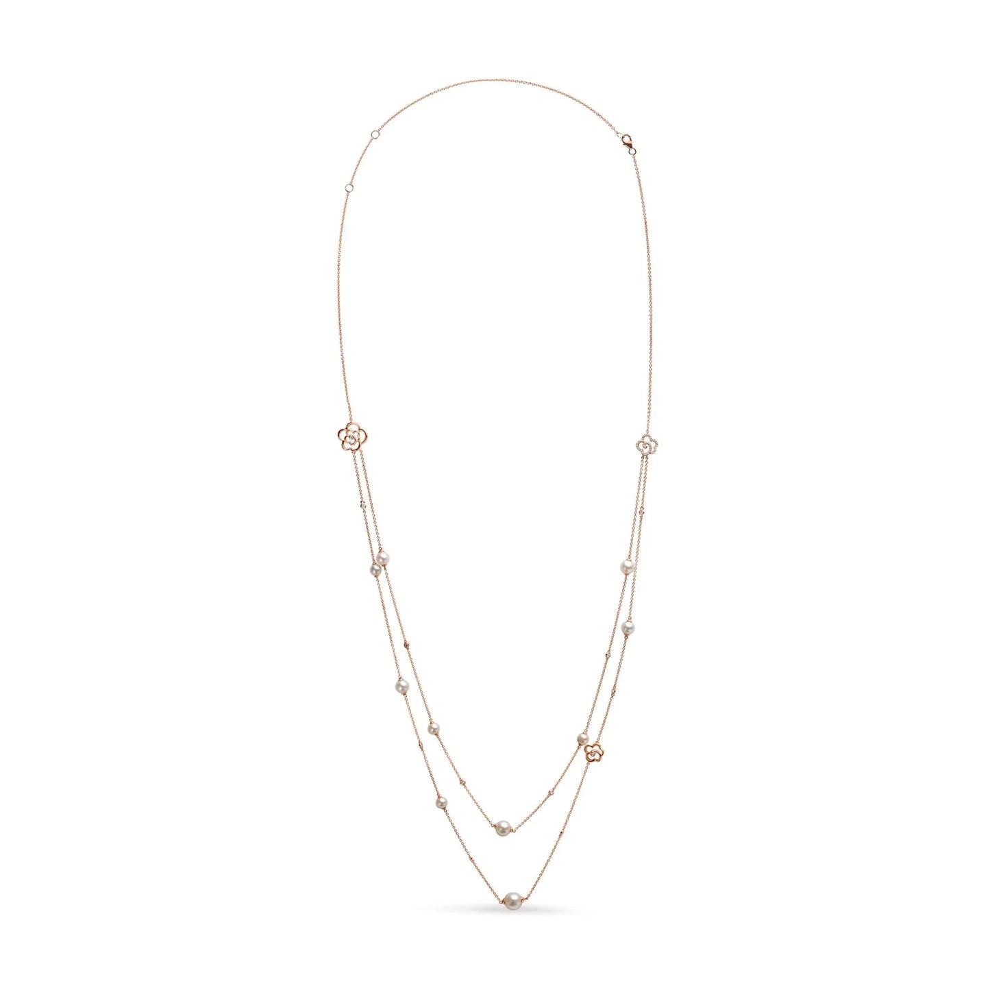 18K Rose Gold 1/2 Cttw Diamond and Freshwater Pearl Double Strand StatAdd a touch of elegance to your jewelry collection with this 18k rose gold double-strand station necklace. Featuring multi-sized Chinese freshwater cultured ivory pe18K Rose Gold 12 Cttw Diamond18K Rose Gold 12 Cttw Diamond