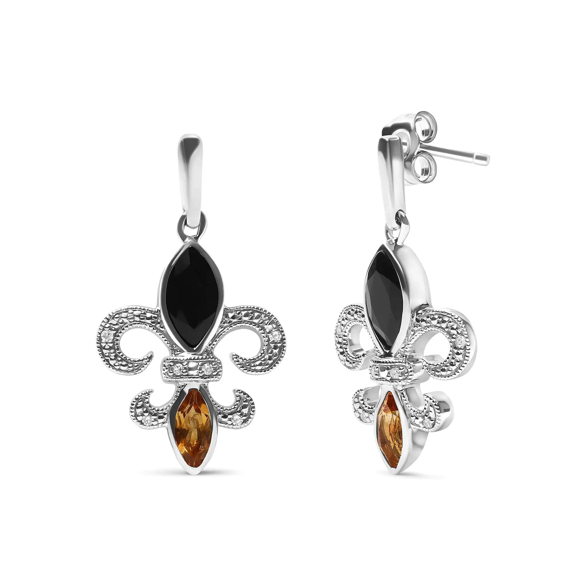 Sterling Silver Marquise Cut Onyx Drop Stud Earrings