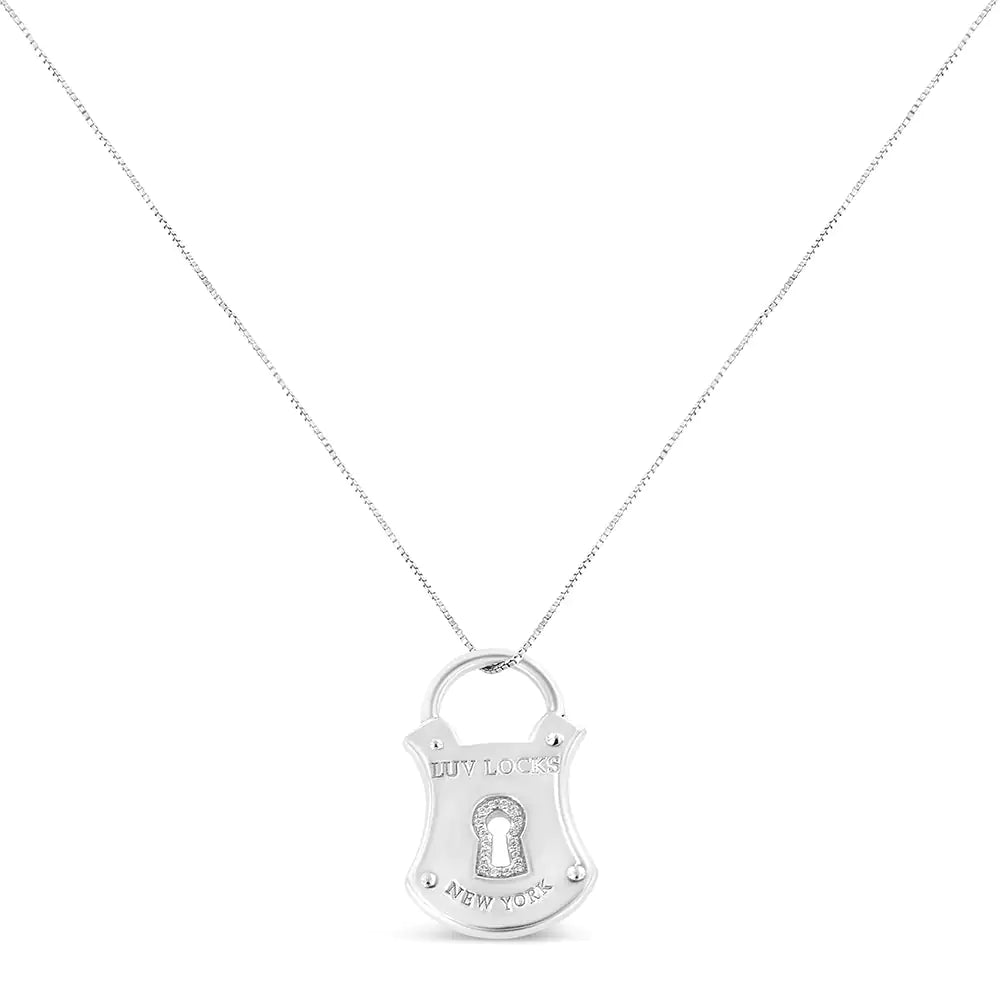 Sterling Silver Diamond Lock Pendant 18" Necklace