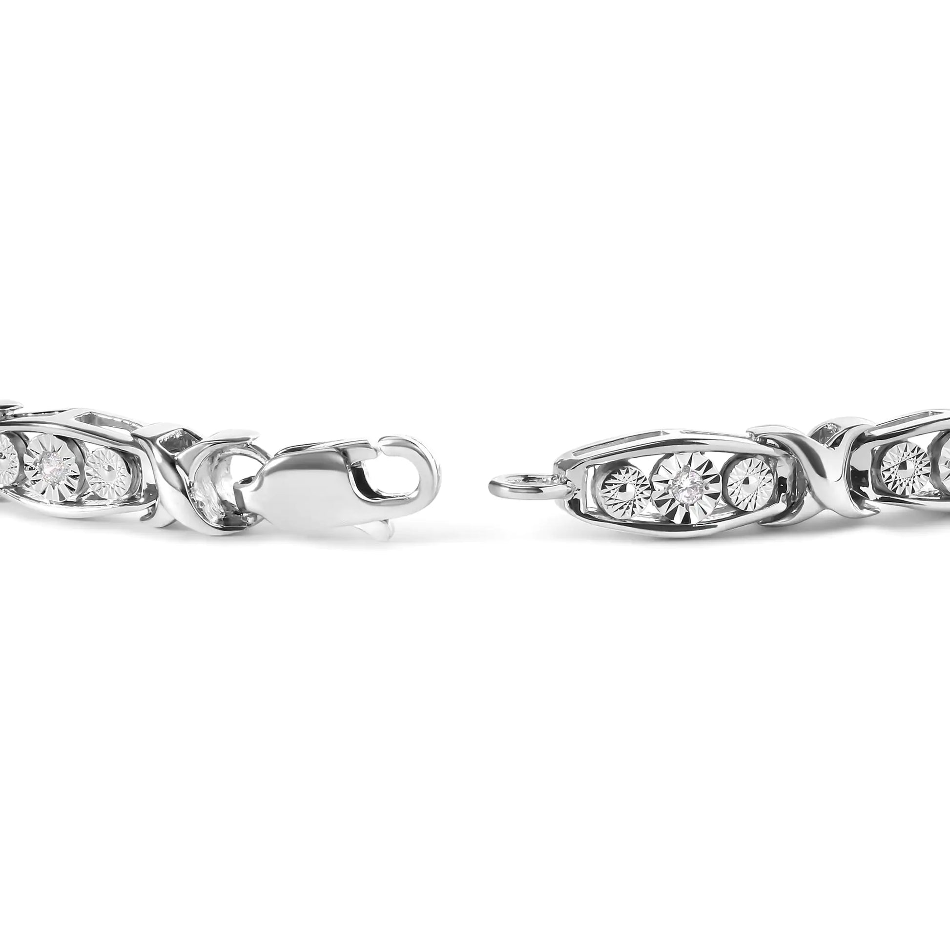 Sterling Silver Round Diamond Link Bracelet