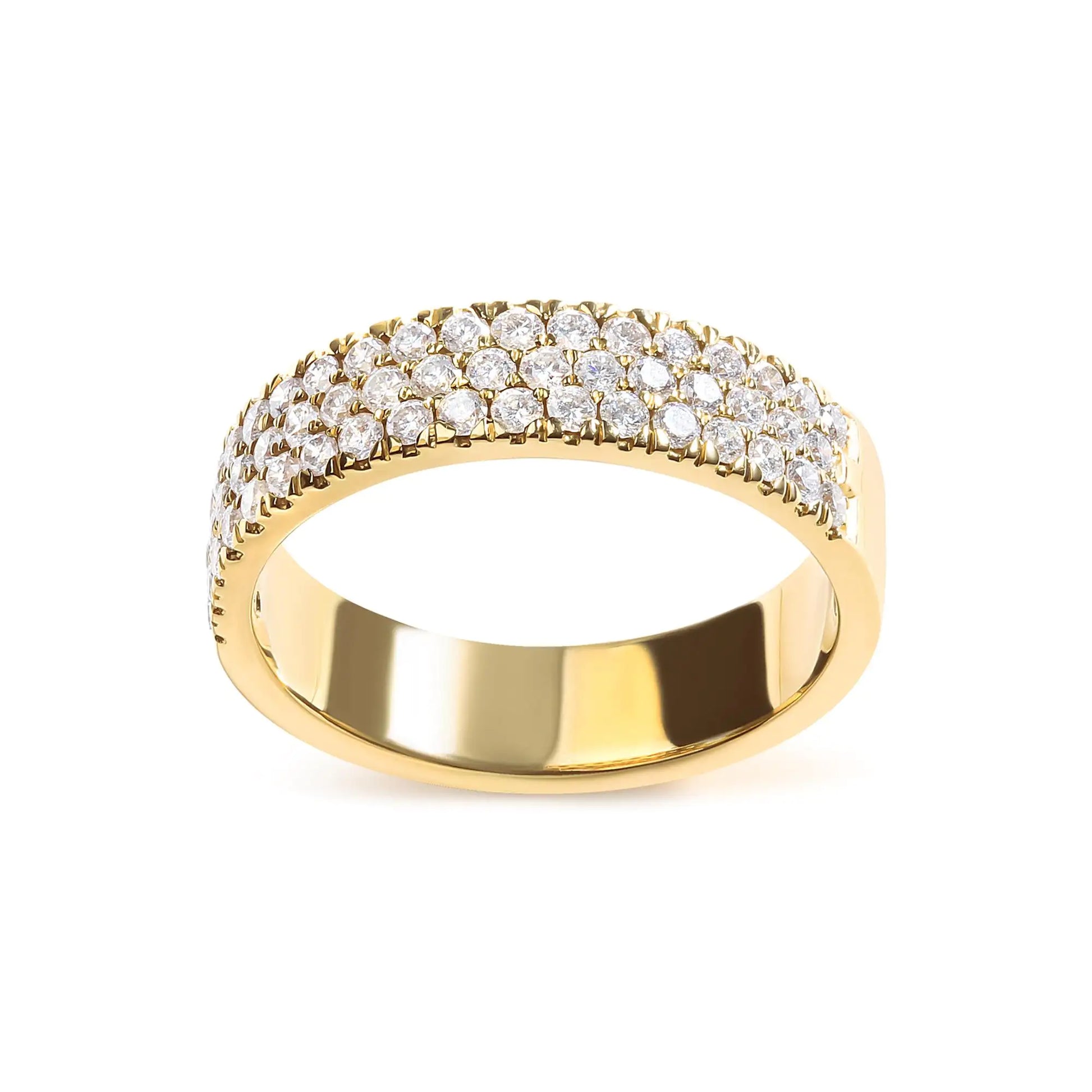 14K Yellow Gold Pave Set 3/4 cttw Multi Row Diamond Band Ring  (H-I CoIndulge in the exquisite allure of this captivating diamond band ring, handcrafted in lustrous 14K yellow gold. This radiant piece showcases a magnificent display of14K Yellow Gold Pave Set 34 cttw Multi Row Diamond Band Ring 14K Yellow Gold Pave Set 34 cttw Multi Row Diamond Band Ring 