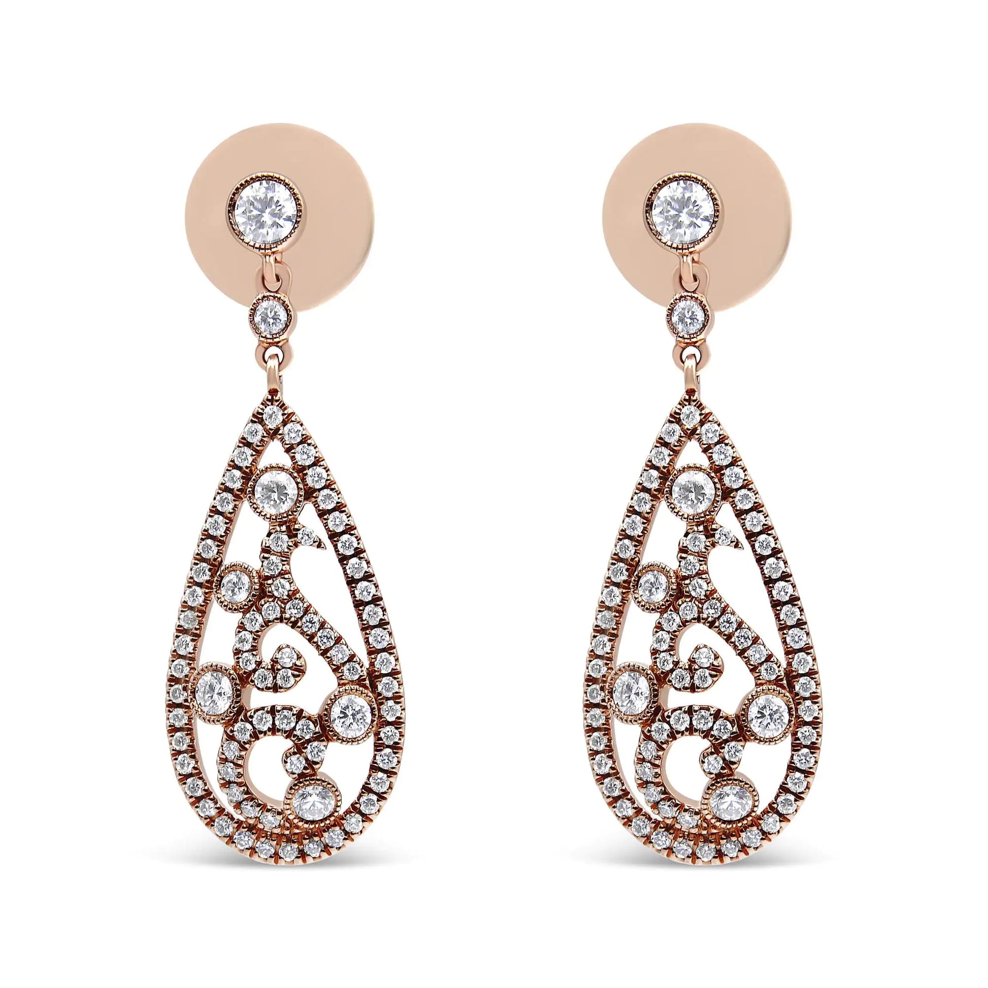 18K Rose Gold 1 1/4 Cttw Diamond Teardrop Shaped Drop and Dangle ScrewBring sparkle to your ear with these diamond drop earrings. Crafted from vibrant 18K rose gold, each teardrop-shaped dangle shimmers with an intricate diamond studde18K Rose Gold 1 14 Cttw Diamond Teardrop Shaped Drop18K Rose Gold 1 14 Cttw Diamond Teardrop Shaped Drop