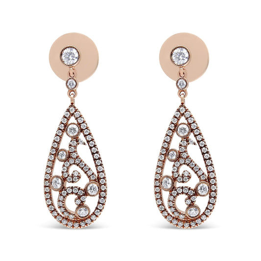 18K Rose Gold 1 1/4 Cttw Diamond Teardrop Shaped Drop and Dangle ScrewBring sparkle to your ear with these diamond drop earrings. Crafted from vibrant 18K rose gold, each teardrop-shaped dangle shimmers with an intricate diamond studde18K Rose Gold 1 14 Cttw Diamond Teardrop Shaped Drop18K Rose Gold 1 14 Cttw Diamond Teardrop Shaped Drop