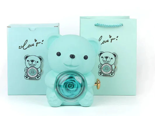 Rotating Bear Gift Box Rose Jewelry Box – Unique Jewelry Organizer with Rotating Display