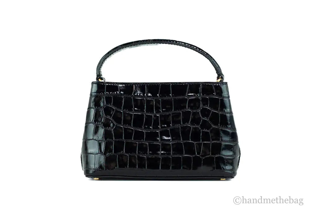 Tory Burch Small Black Crocodile Embossed Leather Micro Satchel Handbag