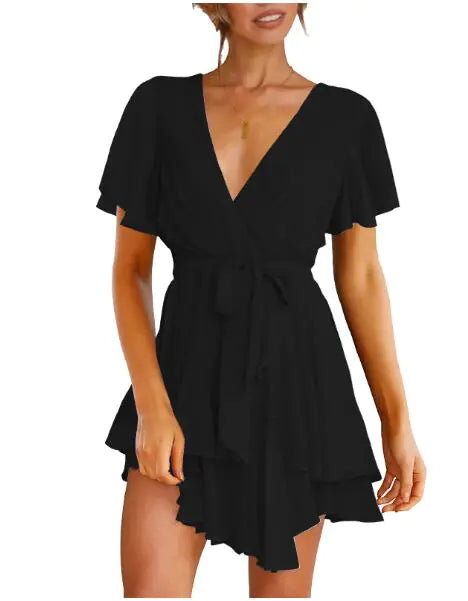 Summer V-Neck Ruffle Women Dress