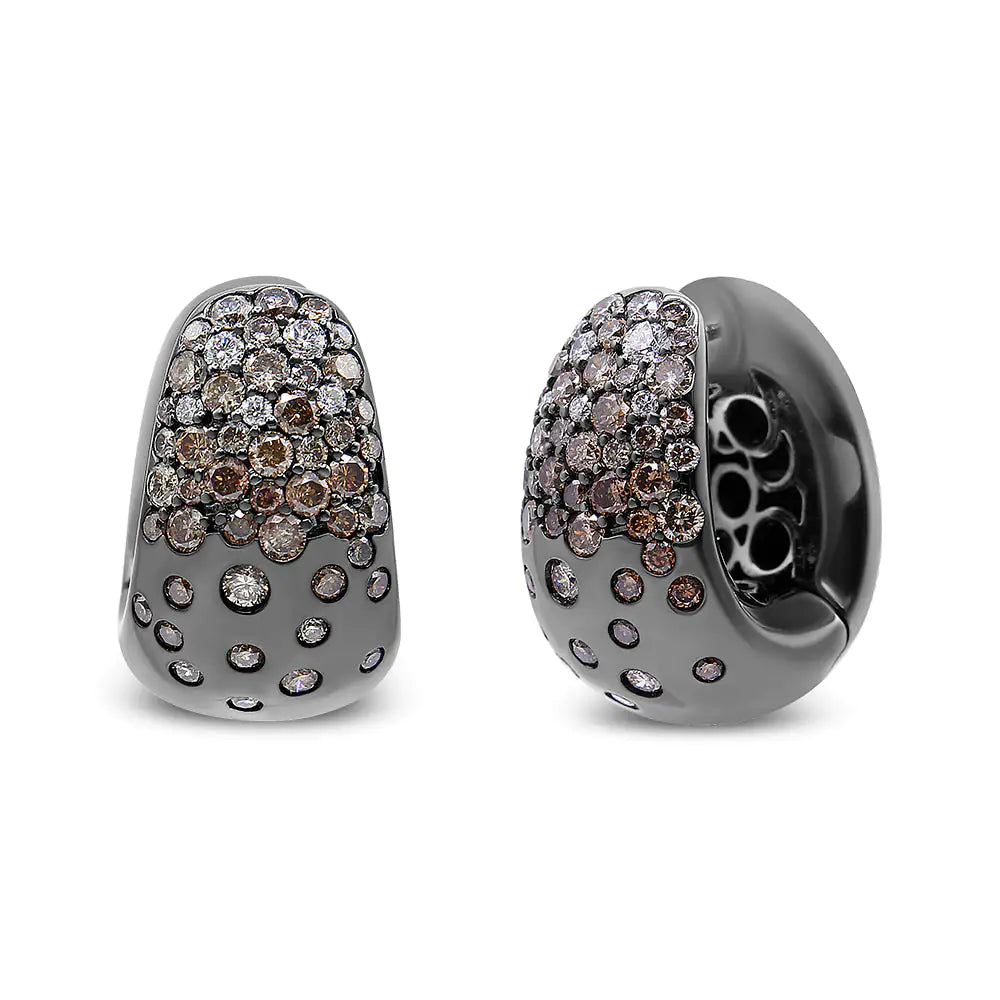 Black Rhodium over 18K White Gold 2 1/4 Cttw Prong and Bezel Set WhiteStep your earring game up a notch by with this unique take on the diamond huggie hoop style. This pair of huggie hoop earrings features 18K White Gold with a layer oBlack RhodiumBlack Rhodium