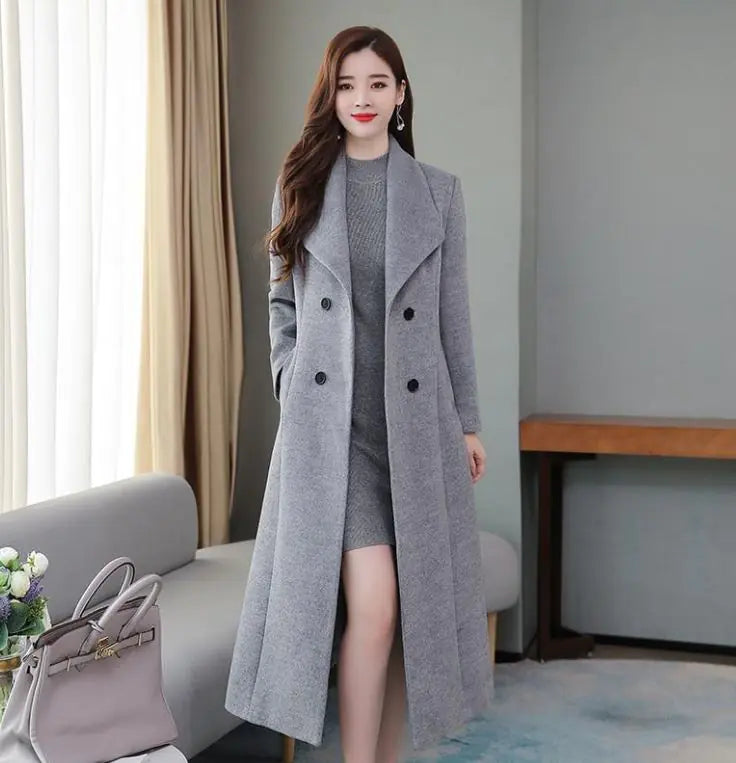 Women's Woolen Coat Over-the-knee Thickening Large Size Lapel