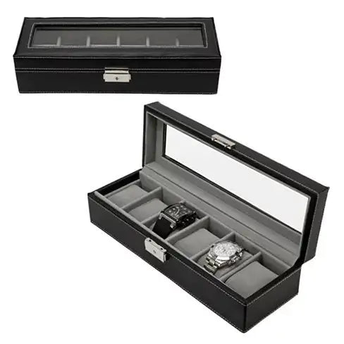 WATCH VALET Glass Top Watch Box for 6 or 10 Watches – Perfect for Watch Collection Storage