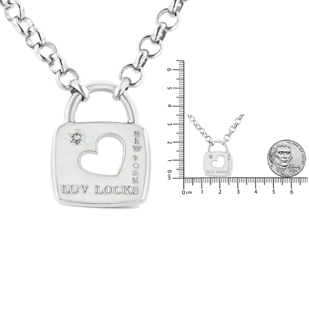 Sterling Silver Diamond Accent Open Heart Love Lock Pendant Necklace