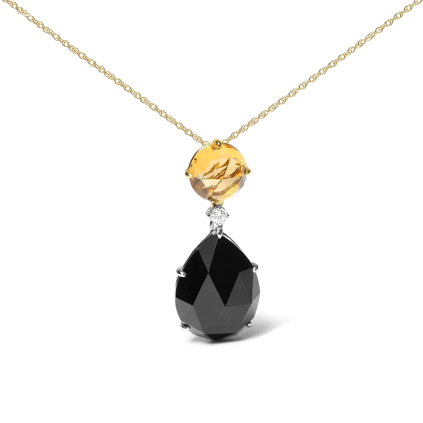 18K White and Yellow Gold Diamond Accent and Round Yellow Citrine and The mesmerizing beauty of this ravishing 18k white and yellow gold pendant necklace makes an elegant addition to any outfit choice. A master of good fortune, a 22x16Pear Cut Black Onyx Dangle Drop 18" Pendant NecklacePear Cut Black Onyx Dangle Drop 18" Pendant Necklace