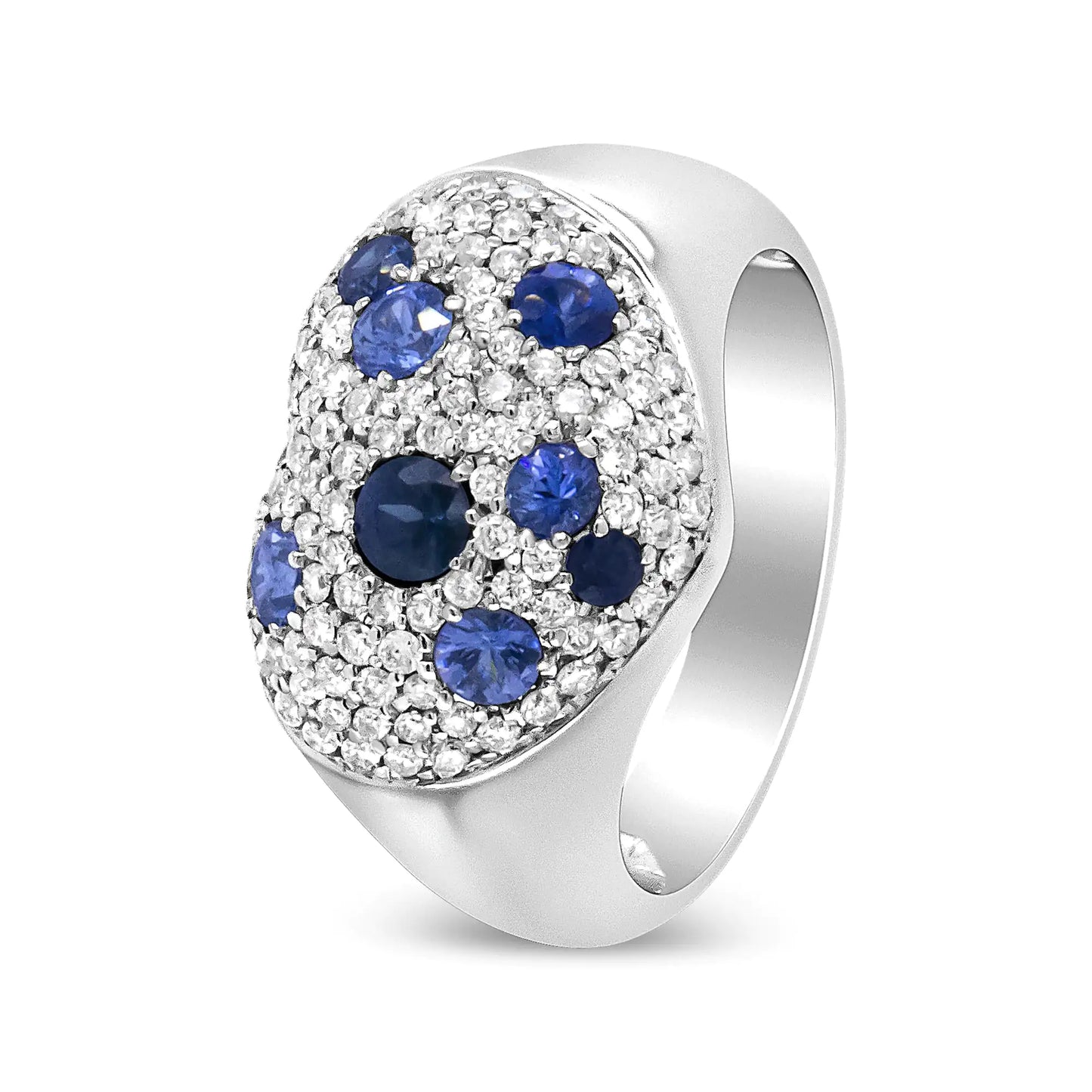 18K White Gold Blue Sapphire and 5/8 Cttw Diamond Cluster Heart ShapedThis piece embodies the phrase "a heart of gold." A beautiful cluster of natural white diamonds is the central motif of this 18k white gold ring. The cluster also ha18K White Gold Blue SapphireRings18K White Gold Blue Sapphire