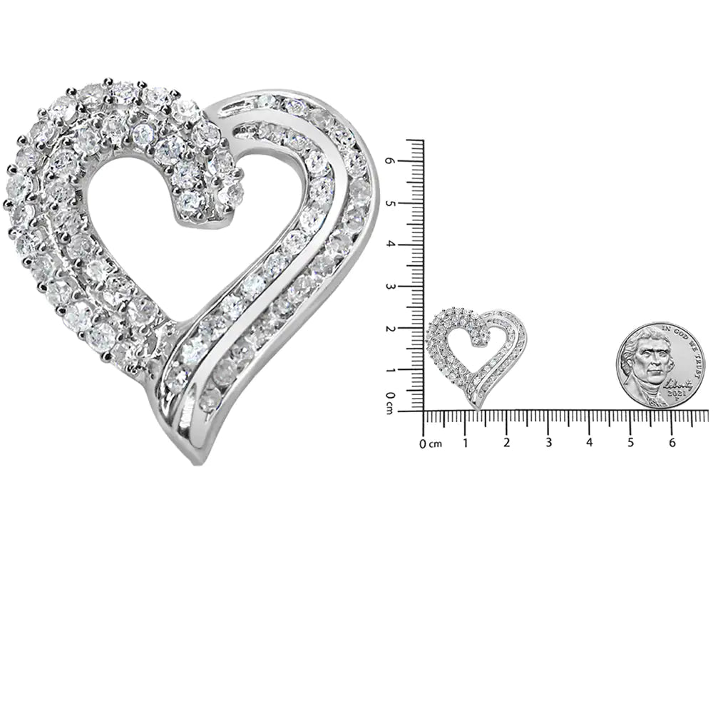 Sterling Silver Prong & Channel-Set Diamond Open work Ribbon Heart PenCelebrate love and romance with this stunning .925 sterling silver heart pendant necklace. Featuring an openwork heart silhouette adorned with 1.0 cttw of round diamSterling Silver Prong & Channel-Set Diamond Open work Ribbon Heart Pendant 18" NecklaceSterling Silver Prong & Channel-Set Diamond Open work Ribbon Heart Pendant 18" Necklace