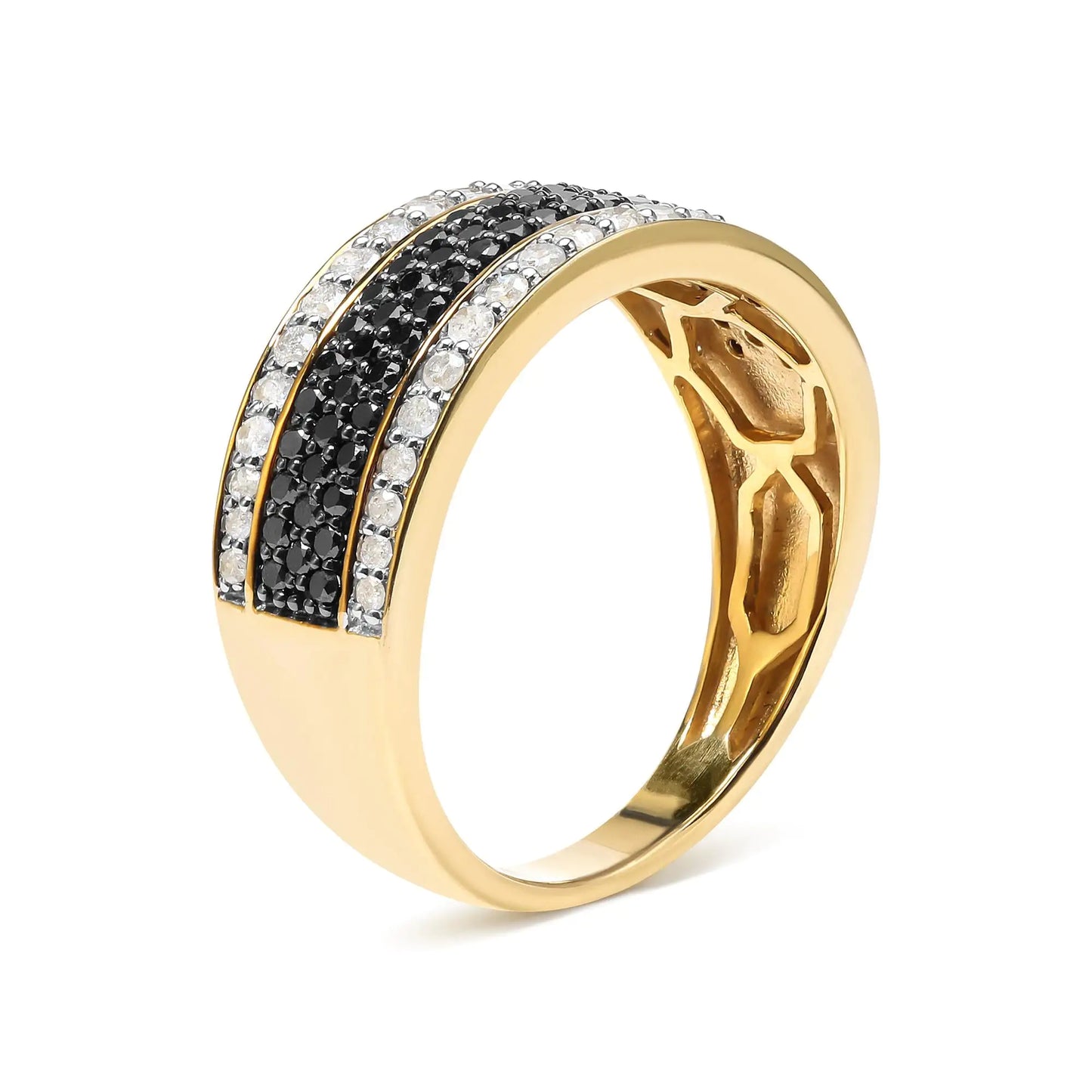 14K Yellow Gold Plated .925 Sterling Silver 1 1/4 Cttw White and BlackIntroducing a masterpiece of elegance and masculinity, this exquisite 14K Yellow Gold Plated .925 Sterling Silver Band is a true embodiment of luxury. Crafted with m14K Yellow Gold Plated14K Yellow Gold Plated