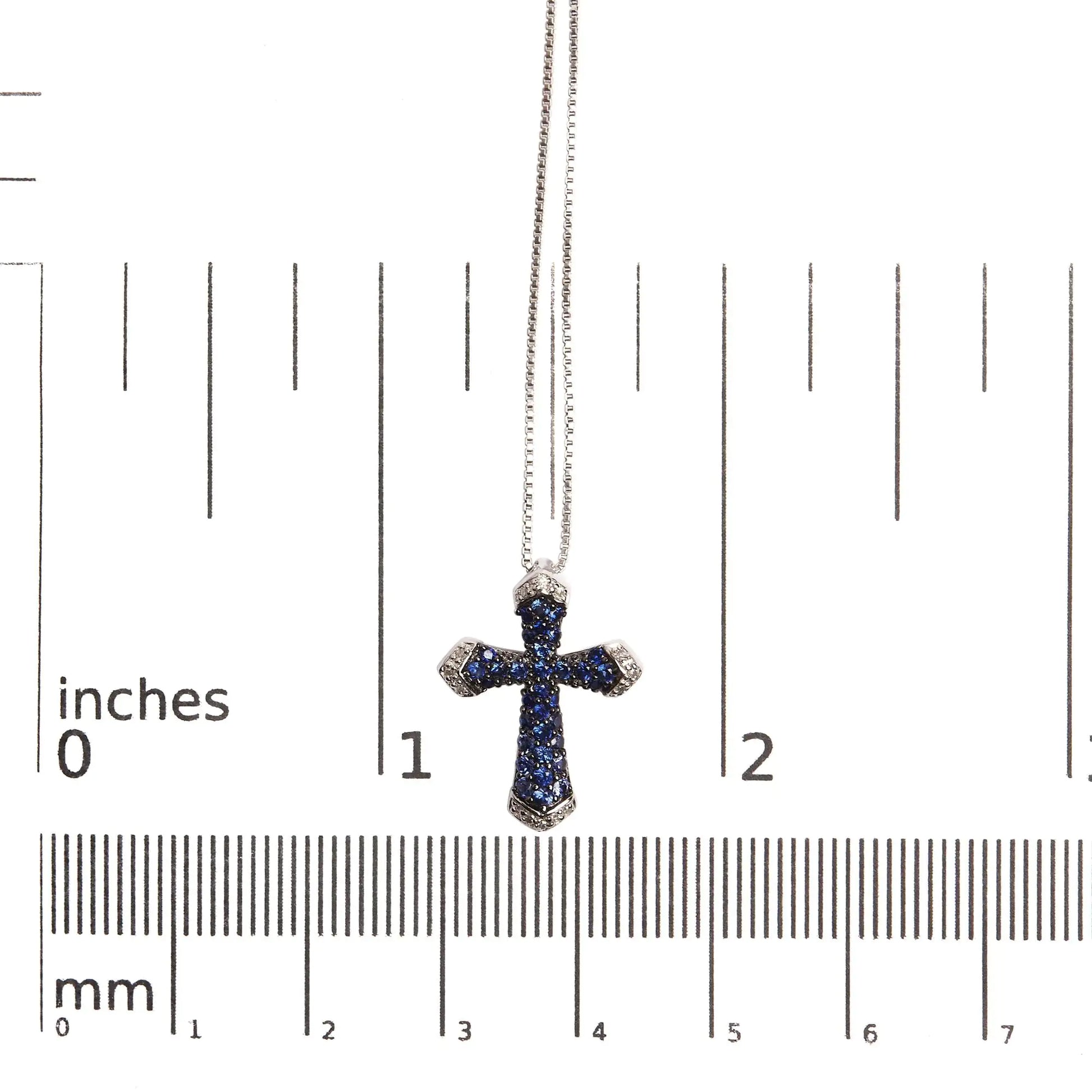 Sterling Silver Created Blue Sapphire and White Diamond Accent Cross Pendant Necklace