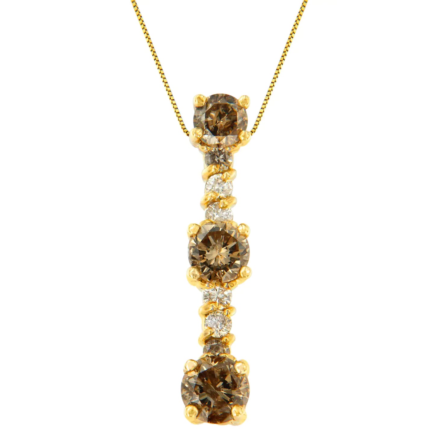 14K Yellow Gold 1 cttw White and Champagne Round Cut Diamond Drop PendCertain to capture the heart of everyone with its elegant beauty this diamond drop pendant is composed of 14 karats yellow gold. It is adorned with white and champag14K Yellow Gold 1 cttw White14K Yellow Gold 1 cttw White