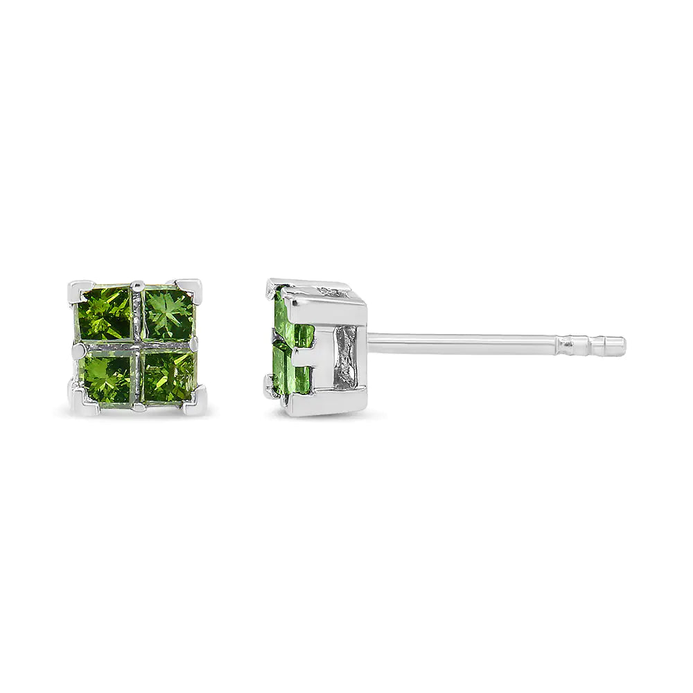 .925 Sterling Silver Treated Green Princess-cut Diamond 4 Stone ComposCelebrate a special moment with these exquisite quad green diamond composite stud earrings made of genuine .925 sterling silver. This pair of four-diamond composite 925 Sterling Silver Treated Green Princess-cut Diamond 4 Stone Composite Quad Stud Earring (Green Color, I1-I2 Clarity)Earrings925 Sterling Silver Treated Green Princess-cut Diamond 4 Stone Composite Quad Stud Earring (Green Color, I1-I2 Clarity)