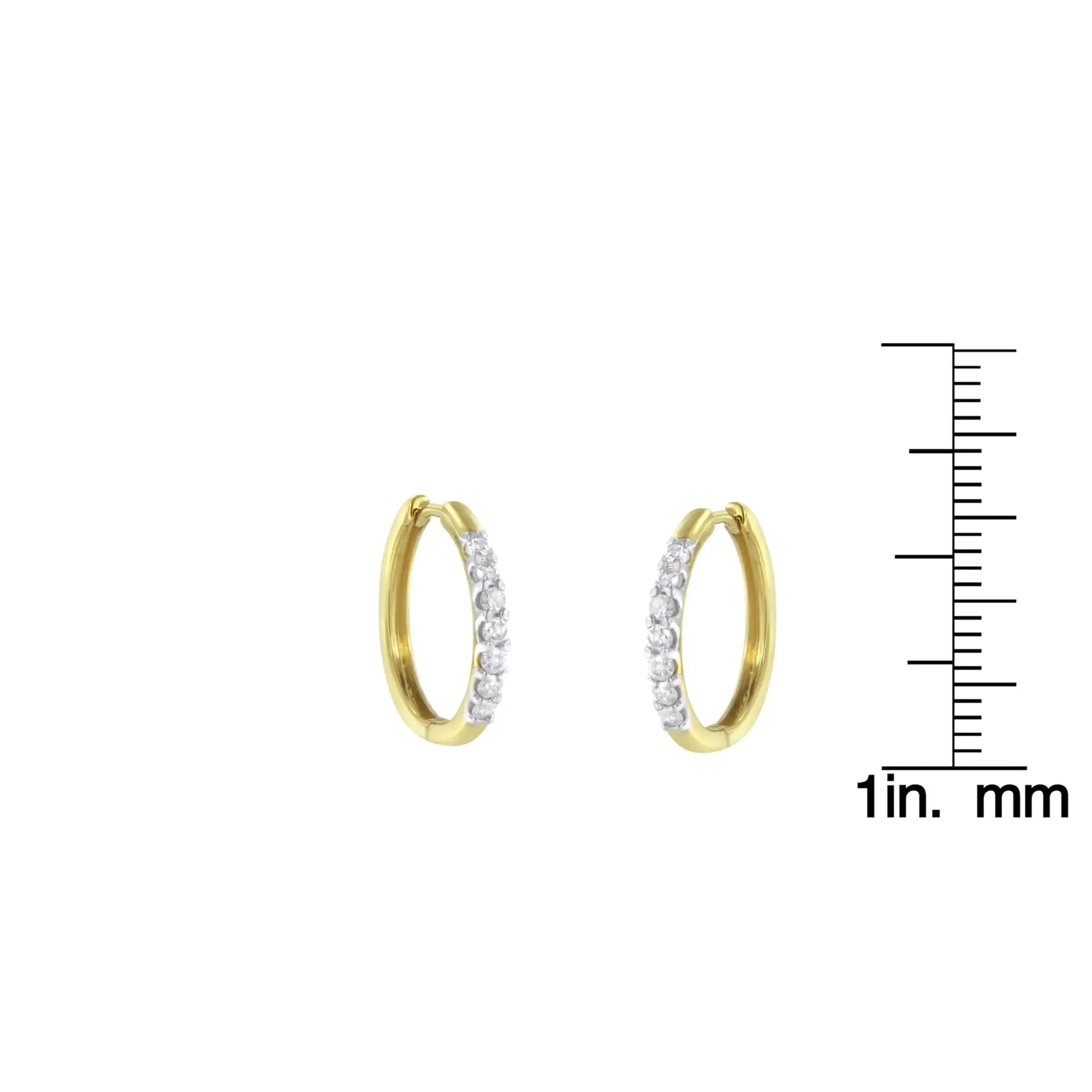 10KT Yellow Gold Diamond Hoop Earring (1/2 cttw, I-J Color, I2-I3 ClarElevate your style with these classic diamond hoop earrings, crafted in 10K yellow gold. Featuring sparkling round diamonds with a total weight of 1/2 carat, these t10KT Yellow Gold Diamond Hoop Earring 12 cttw10KT Yellow Gold Diamond Hoop Earring 12 cttw