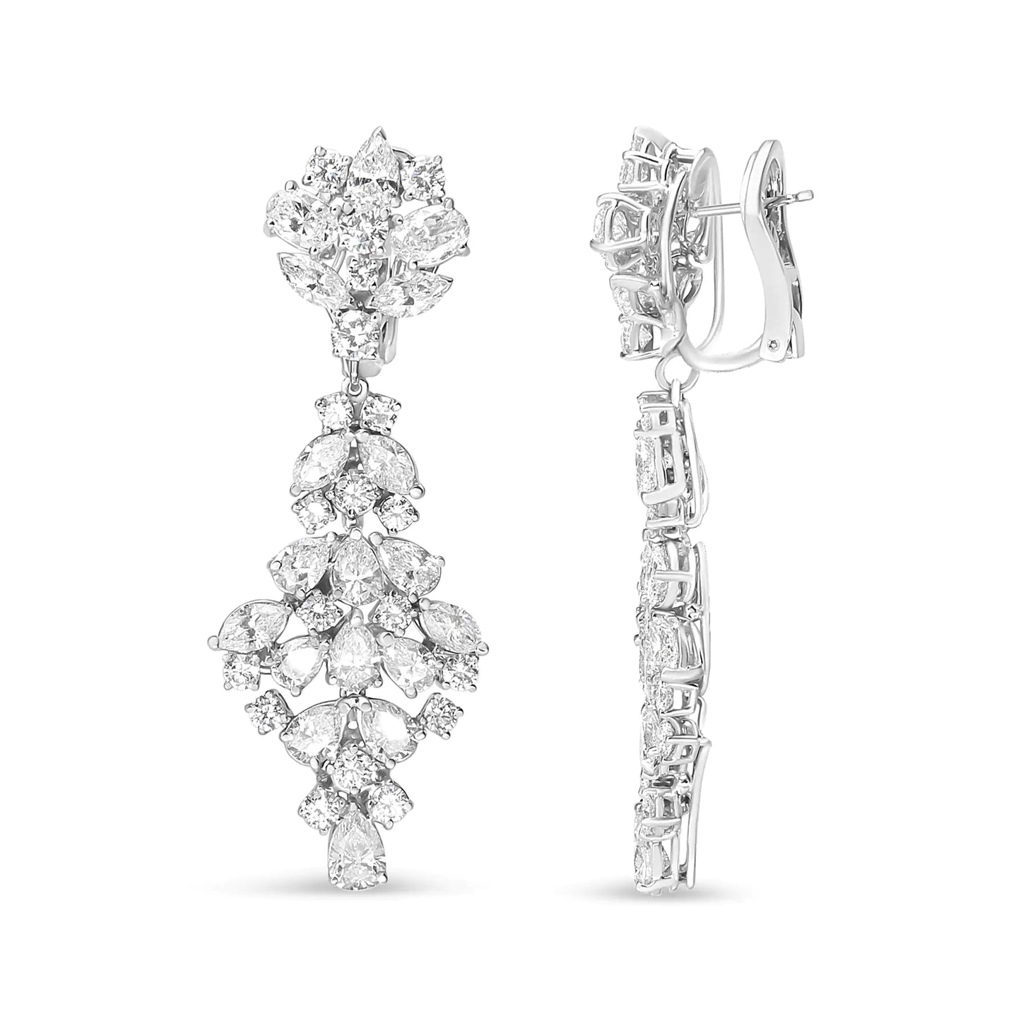 18K White Gold 9 1/2 Cttw Diamond Cluster Drop Dangle Clip-On EarringsBrimming with the vivacious sparkle of natural, white diamonds, these dazzling drop earrings for her feature marquise, oval, pear, and round shaped diamonds in a pro18K White Gold 9 12 Cttw Diamond Cluster Drop Dangle Clip-Earrings18K White Gold 9 12 Cttw Diamond Cluster Drop Dangle Clip-