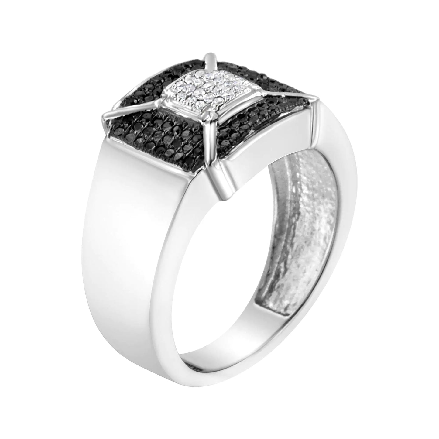 Sterling Silver Composite Enhanced Black and White Diamond Men's Band Ring